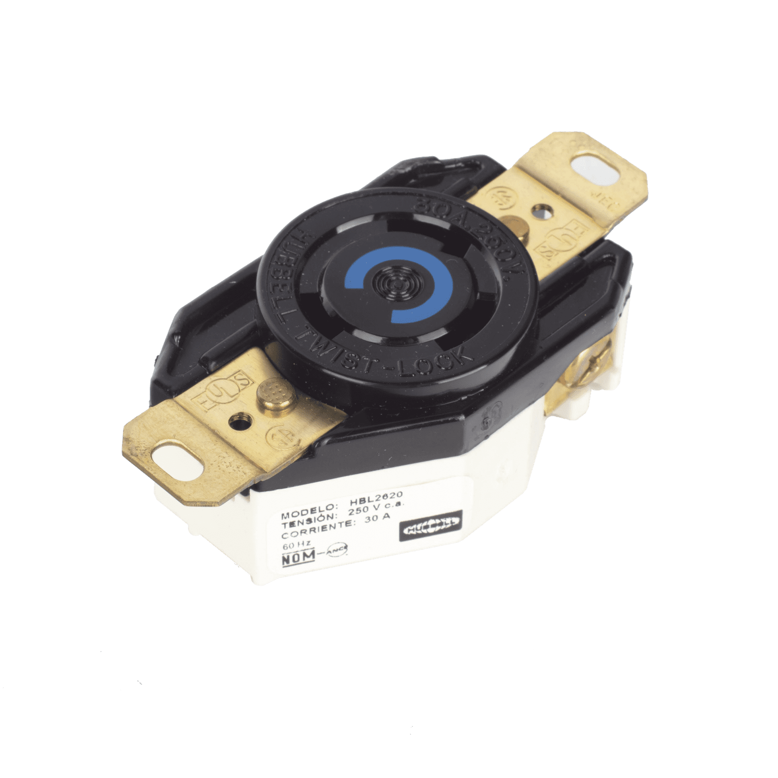 Receptáculo de Media Vuelta Industrial 30 A 250 V CA 2 Polos 3 Hilos (Nema L6-30R) Color Negro. HUB-HBL-2620 - HUBBELL