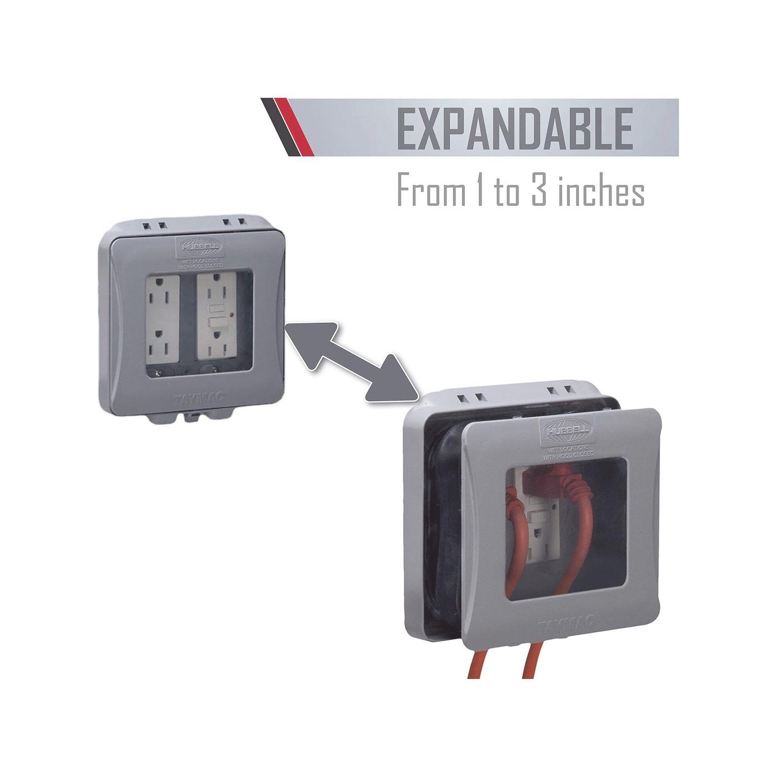 Cubierta Impermeable/ 2 Unidades/ Vertical/ Servicio Pesado/ Expandible/ Color Gris. HUB-ML-2500G - HUBBELL