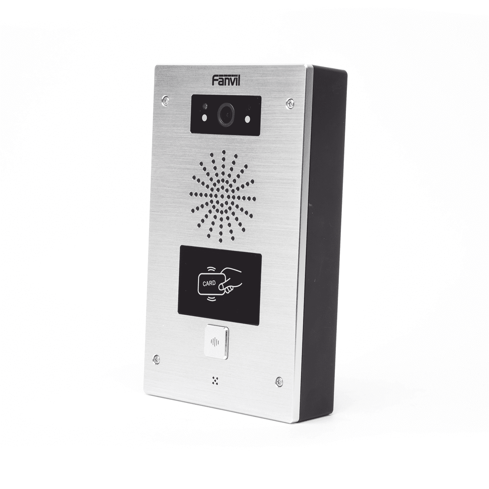Video portero IP, 2 líneas SIP, 2 relevadores, lector de tarjeta RFID, Compatible con NVR Hikvision por Onvif, con botón para llamada, anti-vandálico, PoE, IP65 e IK10, PoE I32V - FANVIL
