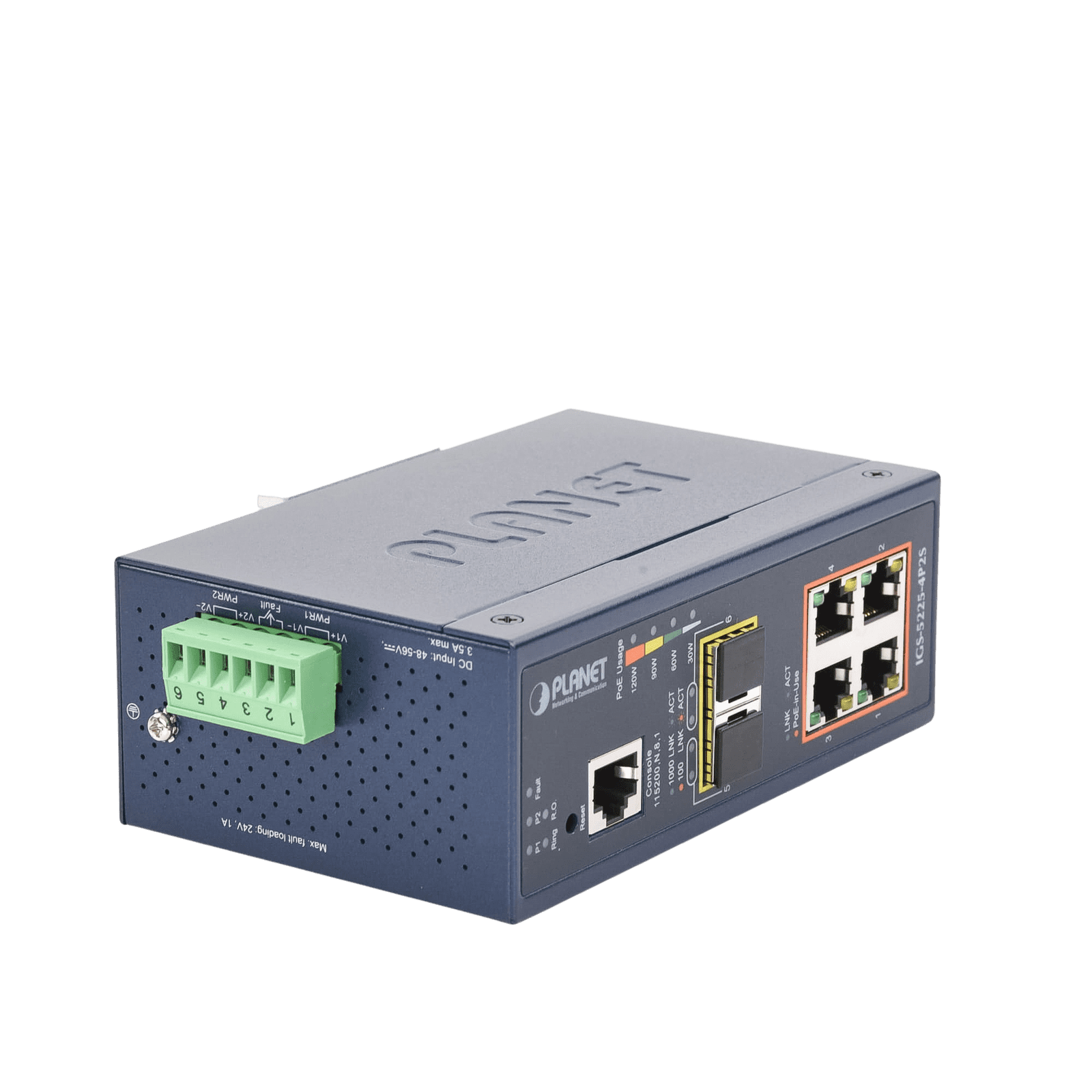 Switch Industrial Administrable Capa 2, 4 Puertos PoE 802.3af/at 10/100/1000T, 2 Puertos SFP 100/1000X IGS-5225-4P2S - PLANET