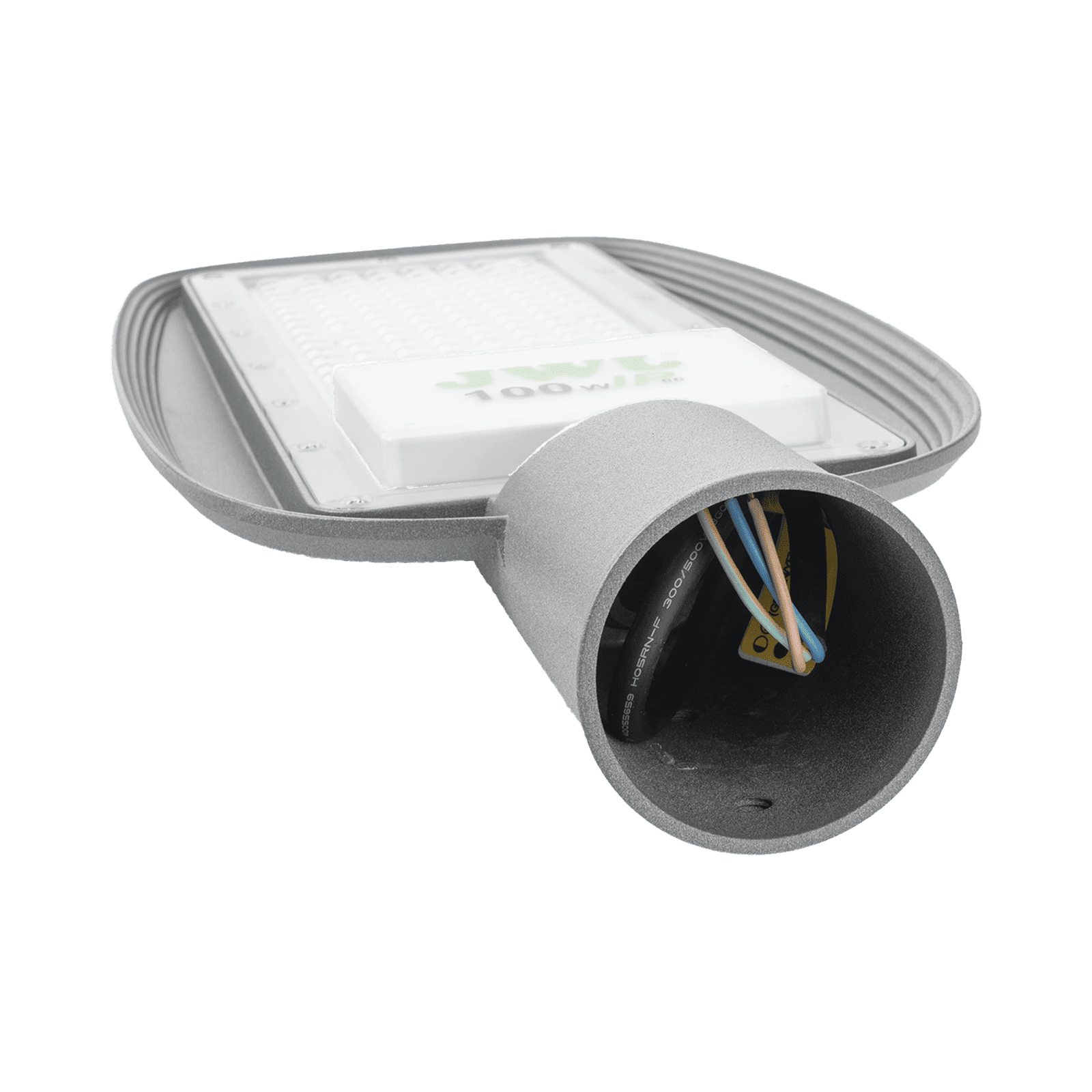 Luminaria LED con Fotocelda 100 W/ 100 – 265 V CA ~50/60 Hz / Color Blanco/ Dimensiones 200 x 465 x 78 mm / Ángulo de Luz 135°. JALP02-100X - JWJ