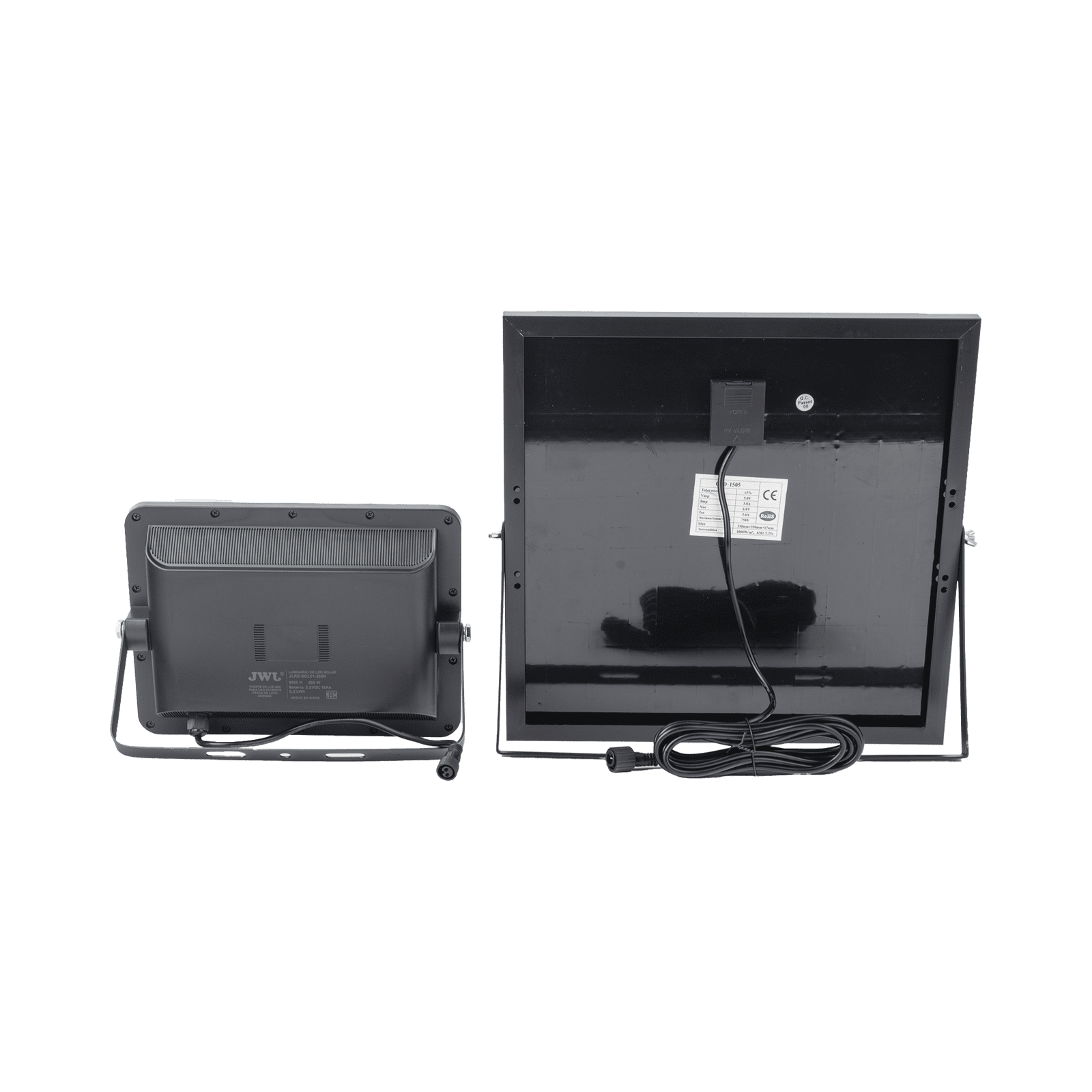 Reflector con Panel Solar 200 W / Batería 3.2 V CD / T.C.C. 6 500 K / IP66. JLRE-SOL-01-200N - JWJ