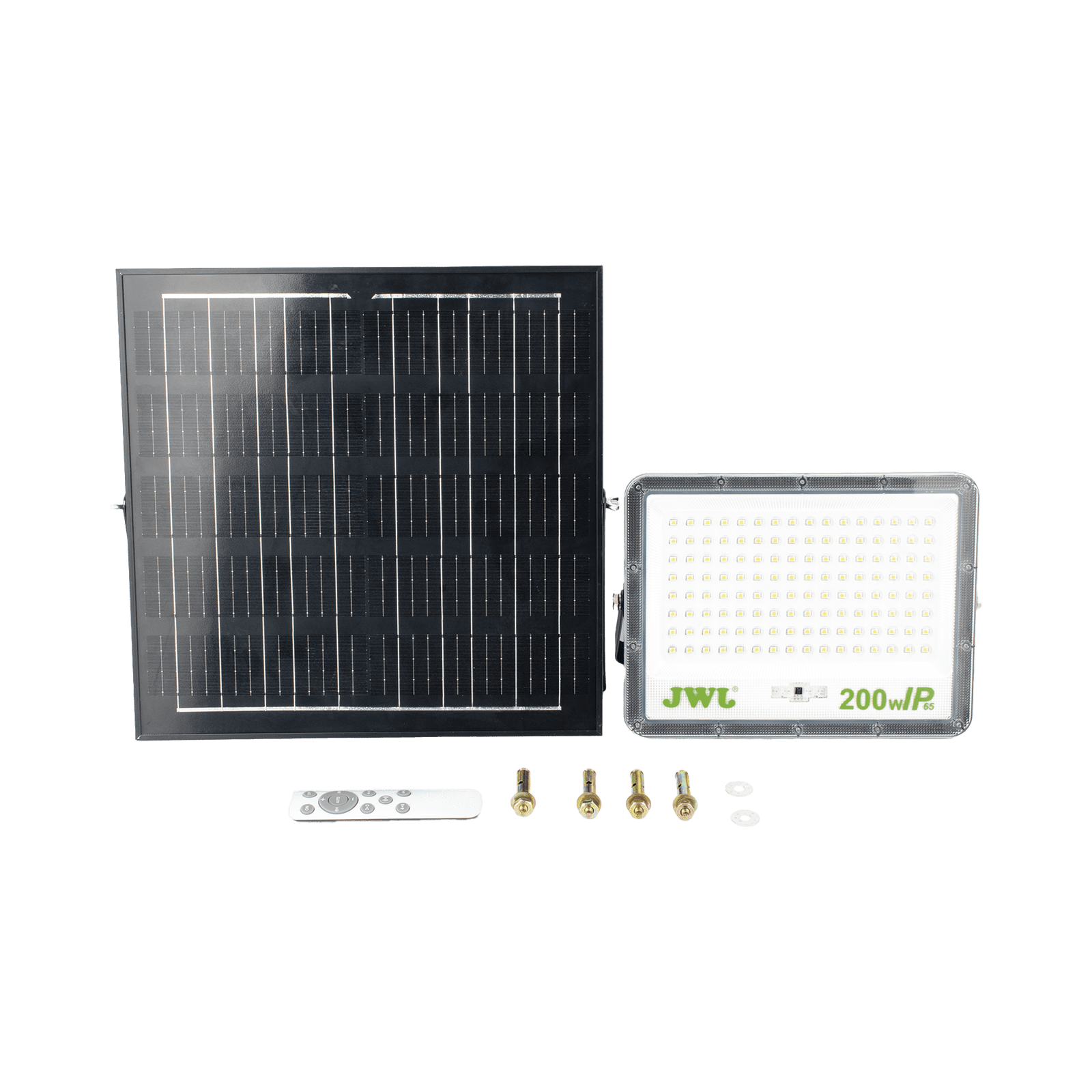 Reflector con Panel Solar 200 W / Batería 3.2 V CD / T.C.C. 6 500 K / IP66. JLRE-SOL-01-200N - JWJ