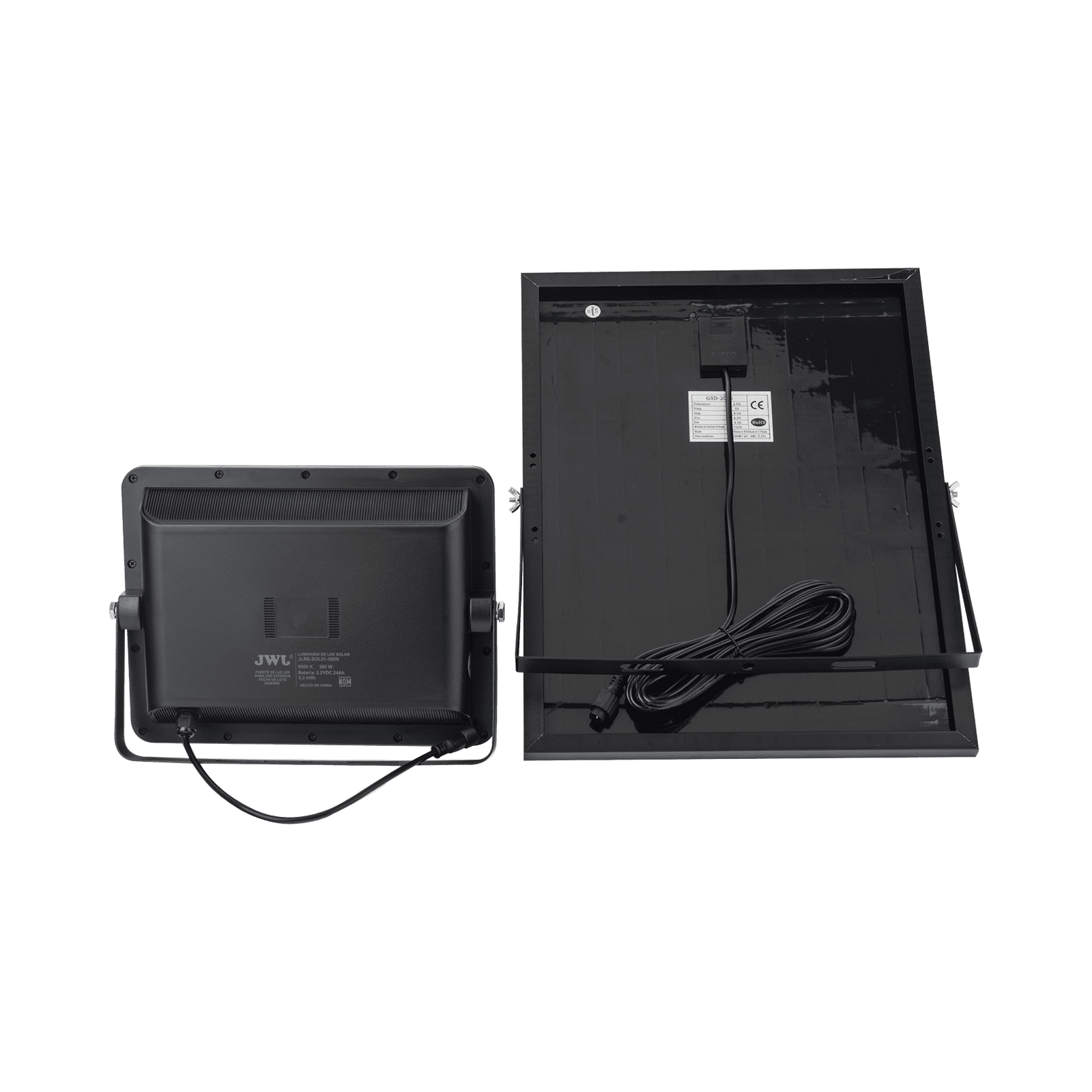 Reflector con Panel Solar 300 W / Batería 3.2 V CD / T.C.C. 6 500 K / IP66. JLRE-SOL-01-300N - JWJ