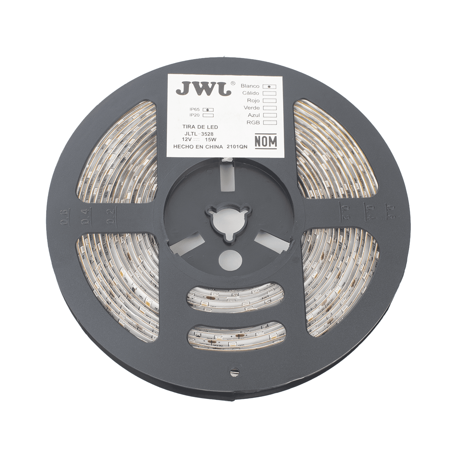 Tira Led de 5 m / Color Blanco / Uso Exterior / Potencia 15 W / 420 lm/ 12 V CD / IP 65. JLTL-3528-IP65-B - JWJ