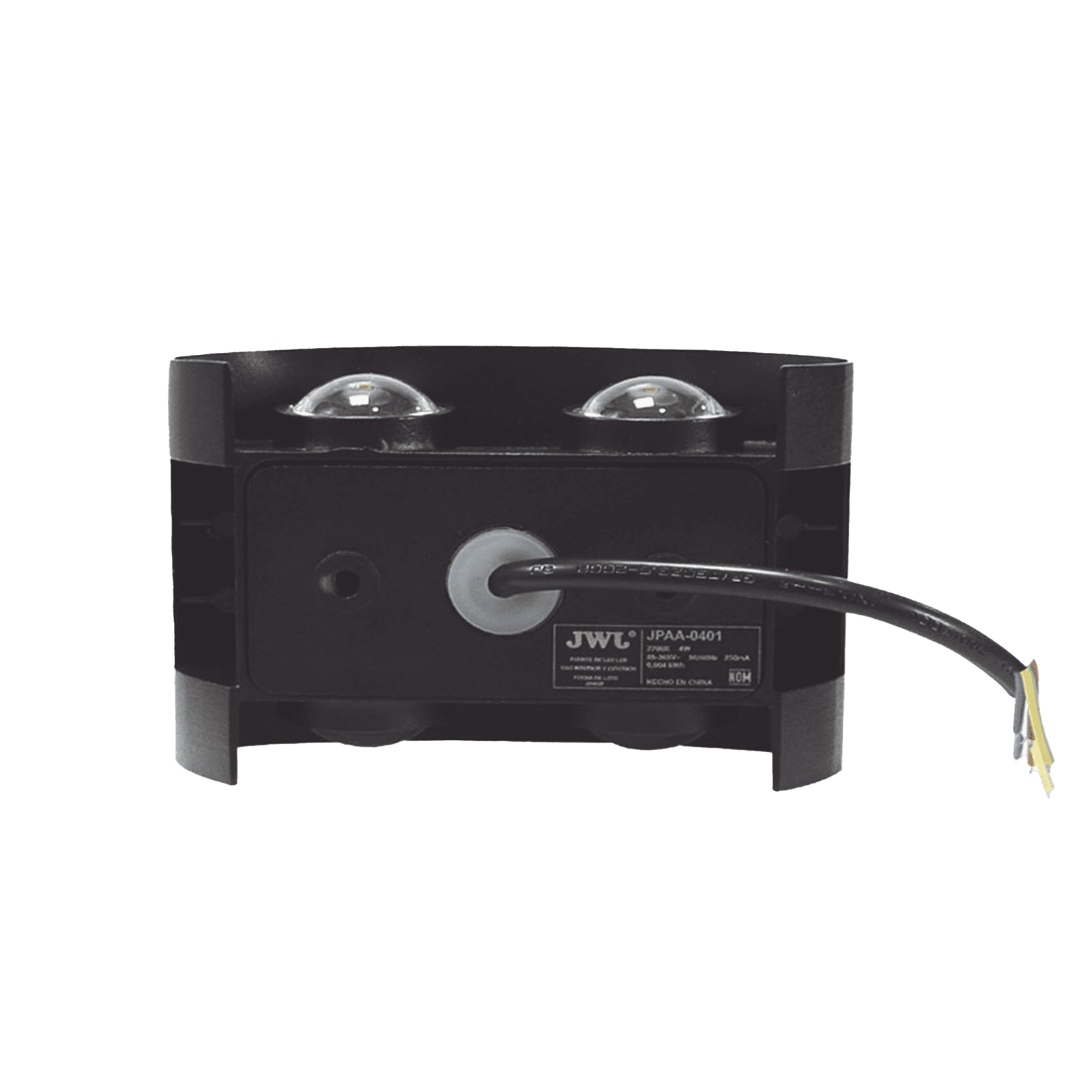 Lámpara Arbotante 4 W 220 lm / Dimensiones 120 x 80 x 40 mm / 85 – 265 Vca~ 50/60Hz / Luz Cálida 2 700 K / Uso en exterior IP 54. JPAA-0401 - JWJ