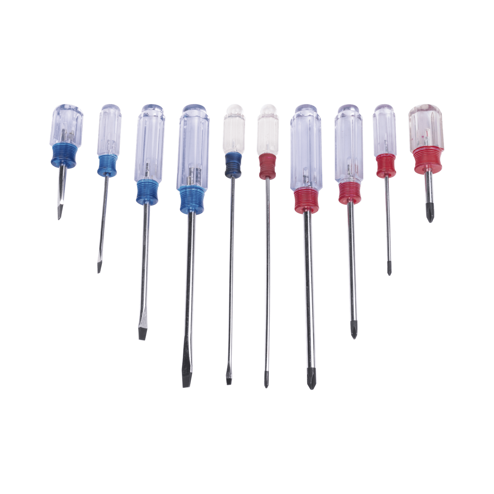 Juego de 10 Desarmadores Mango Plástico (Uso Ligero), Puntas magnética, 5 Puntas Planas (-) y 5 Puntas Phillips. (+) EP-970A - EPCOM POWERLINE