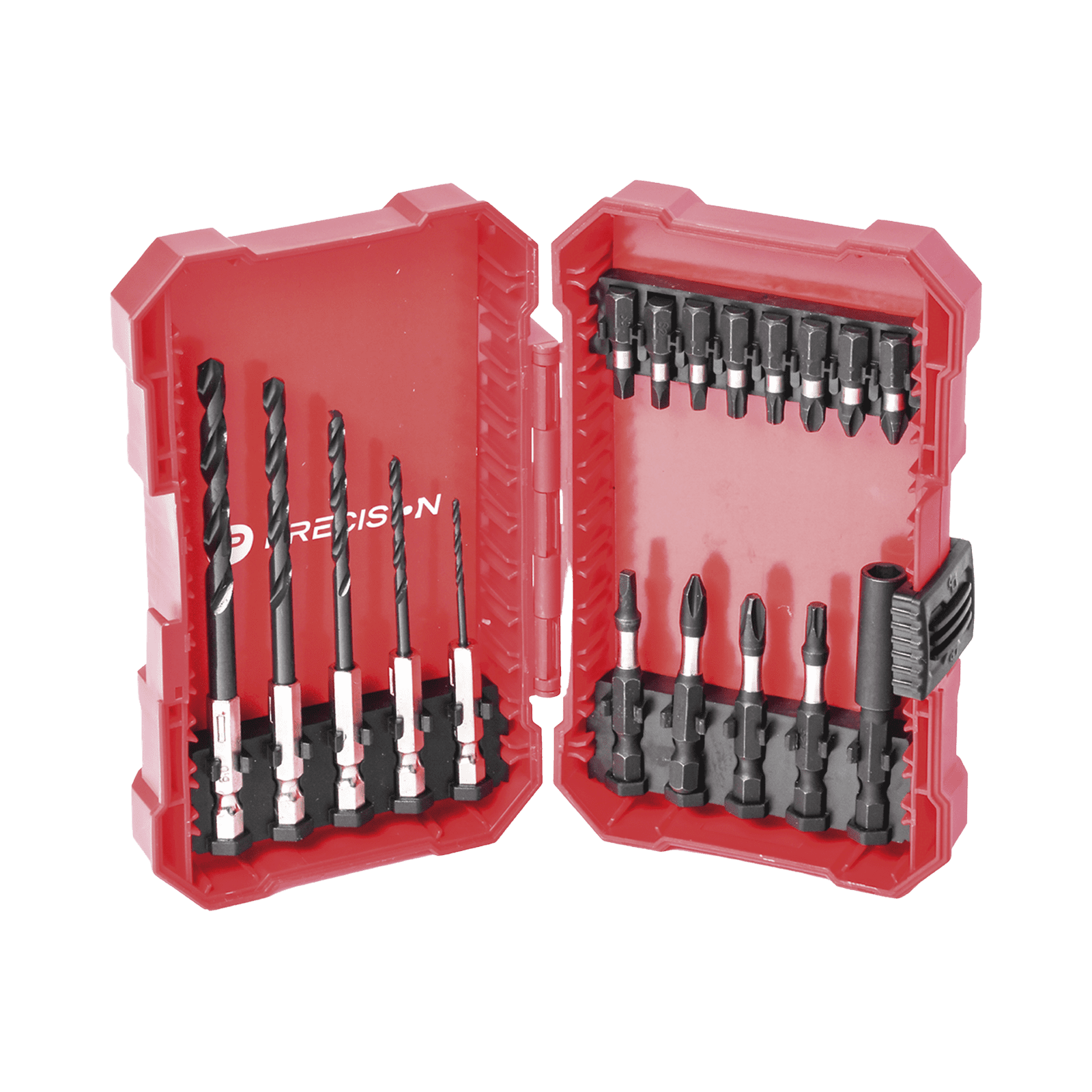 Juego de 18 Puntas y Brocas para Taladro, con Entrada Hexagonal de 1/4″, Incluye Estuche. PST-C010-02 - PRECISION