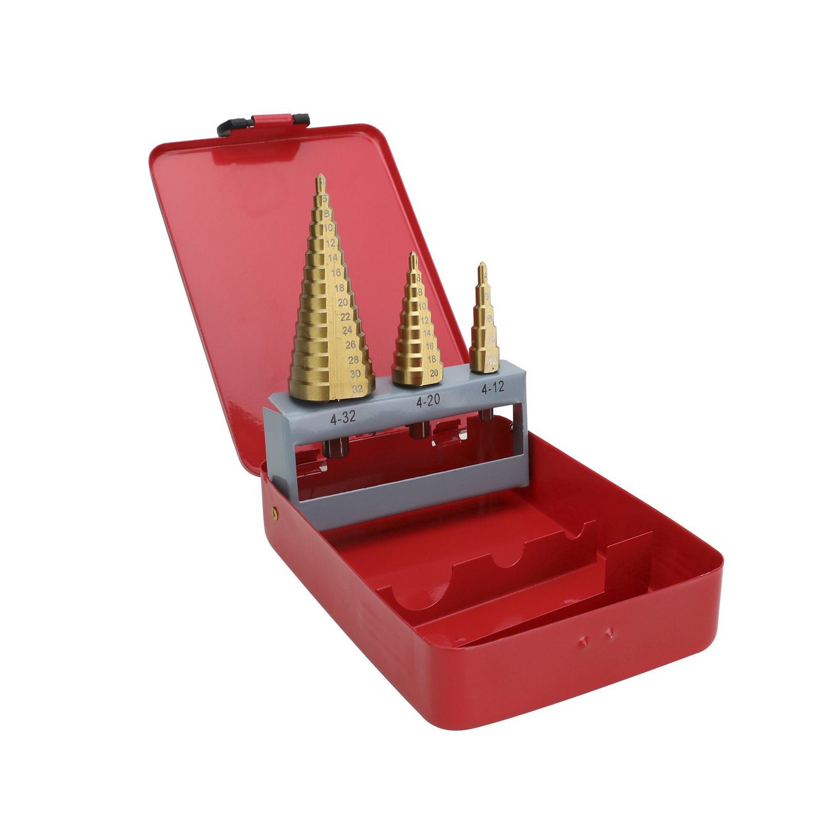 Juego de 3 Brocas Escalonadas HSS 4-12, 4-20, 4-32 mm (Para Plástico o Metal). PST-C020-02 - PRECISION