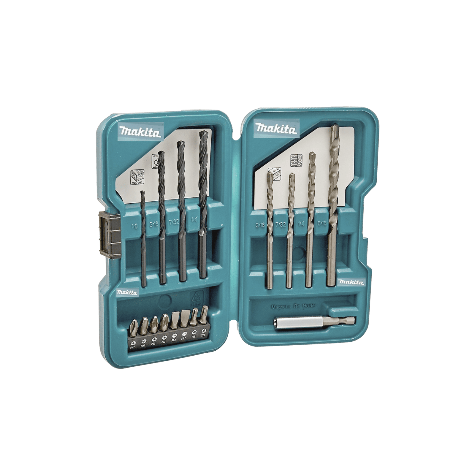 Juego de accesorios multipropósito 17 piezas para metal, concreto, madera y puntas para atornillar. D-45836 - MAKITA