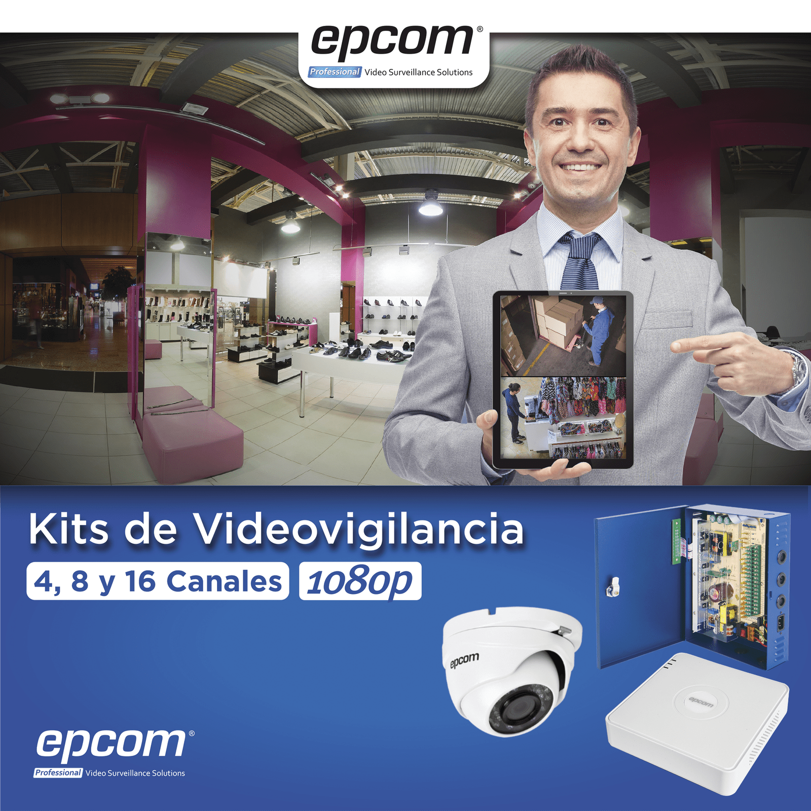 KIT TurboHD 1080p Lite / DVR 16 Canales / 16 Cámaras Eyeball Exterior ( 2.8mm) / Transceptores / Conectores / Fuente de Poder Profesional KESTXLT16EW - EPCOM PROFESSIONAL
