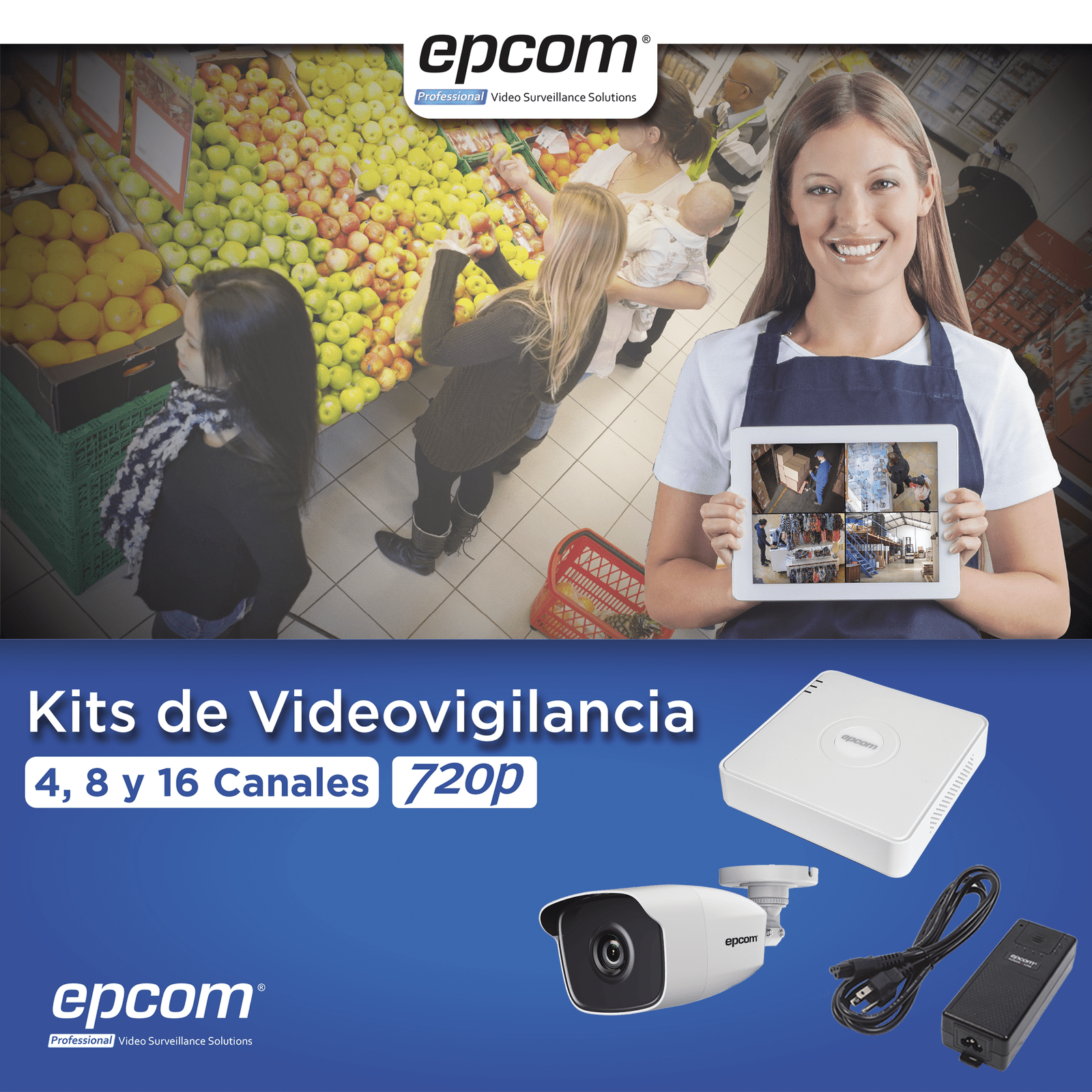 KIT TurboHD 1080 Lite / DVR 4 Canales / 4 Cámaras Bala (exterior 2.8 mm) / Transceptores / Conectores / Fuente de Poder Profesional KESTXLT4BW - EPCOM PROFESSIONAL