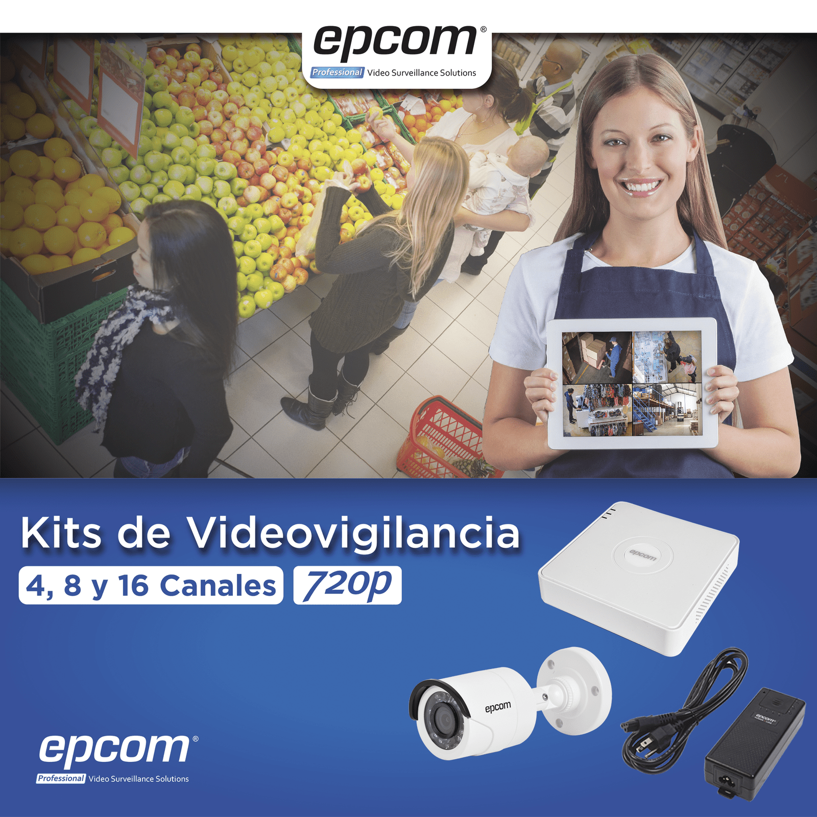KIT TurboHD 1080 Lite / DVR 4 Canales / 4 Cámaras Bala (exterior 2.8 mm) / Transceptores / Conectores / Fuente de Poder Profesional KESTXLT4BW - EPCOM PROFESSIONAL