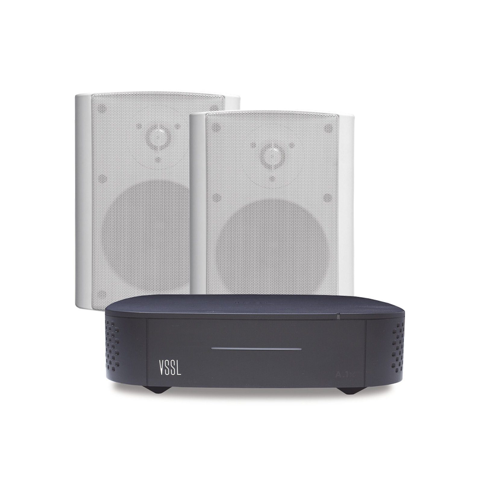 KIT Amplificador VSSL A1X | 2 Bocinas para Montaje Superficial de 5.25 in de TruAudio Modelo OL5WT | Color Blanco IP66 A1X/2OLW - VSSL