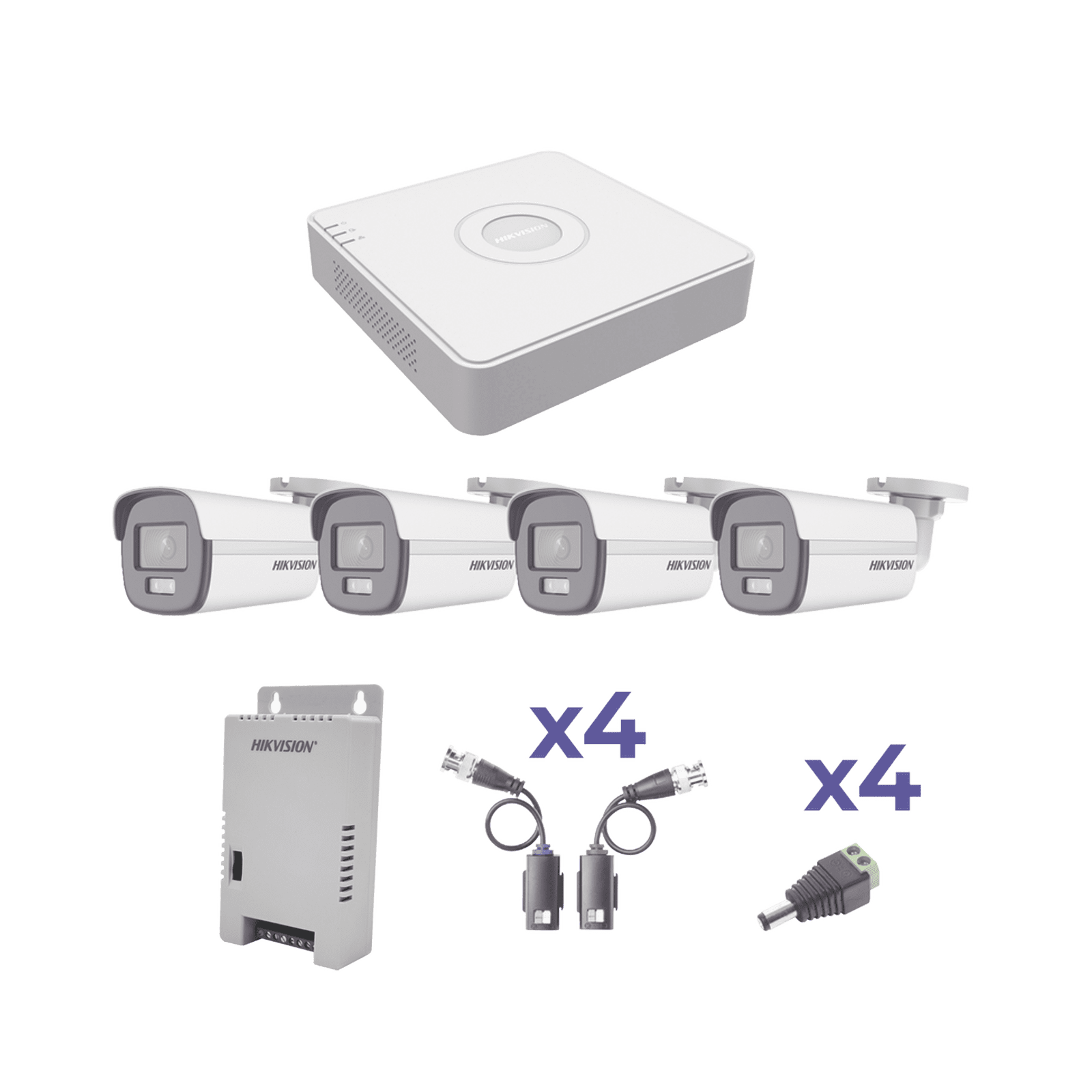 KIT COLORVU TURBOHD 1080p Lite / DVR 4 Canales / 4 Cámaras Bala (exterior 2.8 mm) / Transceptores / Conectores / Fuente de Poder Profesional KH1080PL4BC - HIKVISION