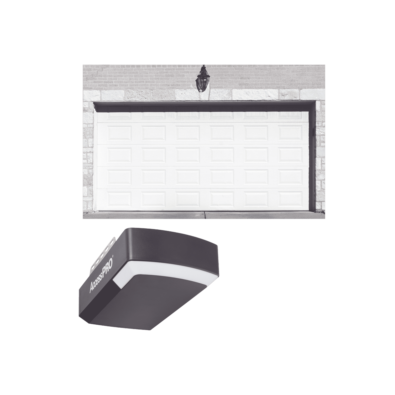 KIT COMPLETO Puerta D/ Garage 9×7 Pies / Cuadro Corto / Color blanco / Insulada / Incluye Motor FS1000APPRT / 1/2HP / Fuerte/Silencioso/Luz LED/Motor DC . KIT-GAR97SC - AccessPRO