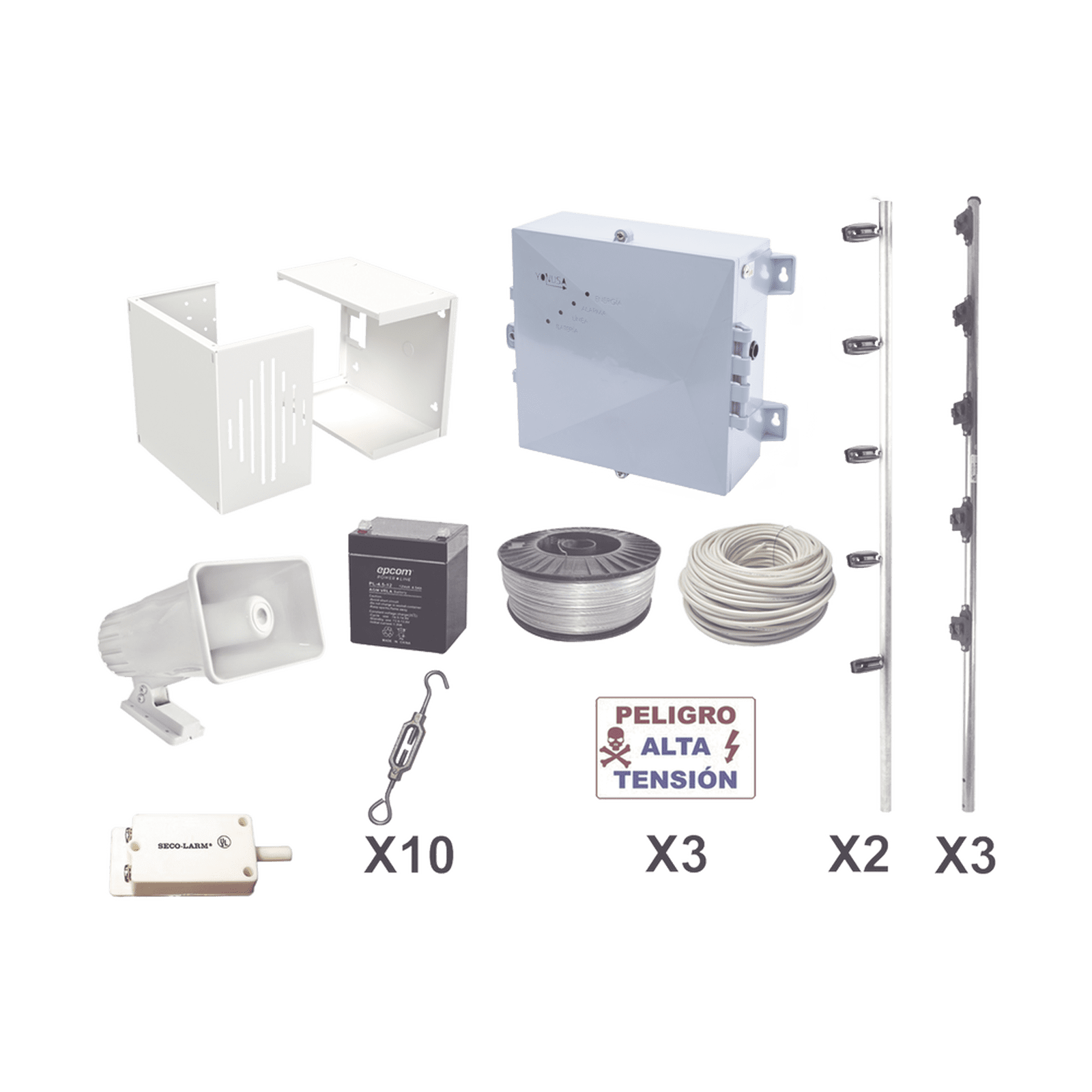 KIT ESENCIAL PARA 25Mts PERIMETRALES DE CERCO ELÉCTRICO PARA PROTECCIÓN DE ROBOS EN CASAS, NEGOCIOS, BODEGAS,ETC. YPROKIT25F - YONUSA