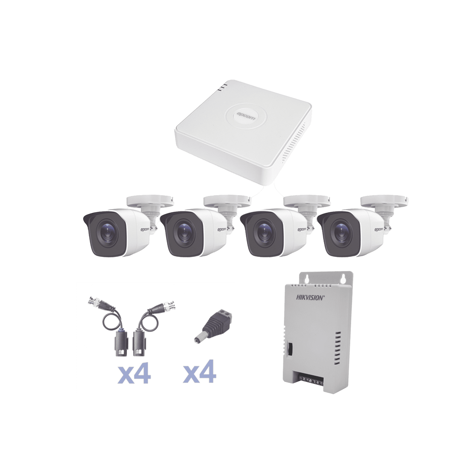 KIT TurboHD 1080 Lite / DVR 4 Canales / 4 Cámaras Bala (exterior 2.8 mm) / Transceptores / Conectores / Fuente de Poder Profesional KESTXLT4BW - EPCOM PROFESSIONAL