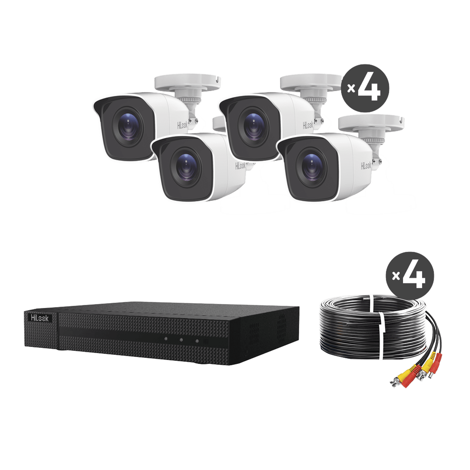 KIT TurboHD 1080p / DVR 4 canales / 4 Cámaras Bala de Metal / H.265+ / 1 Fuente de Poder Profesional / Accesorios de Instalación HL24LQKITS-M(B) - HiLook by HIKVISION