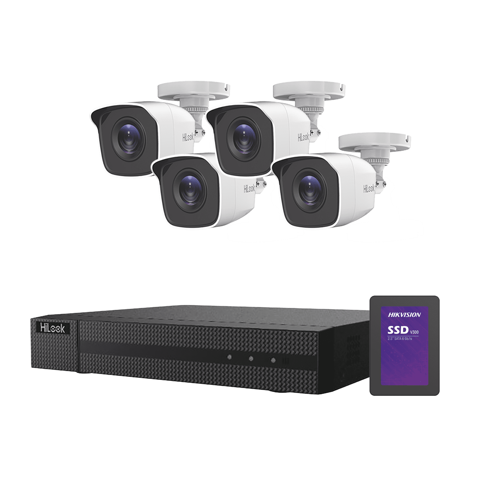 KIT TurboHD 1080p + SSD de 500 GB / DVR 4 canales / 4 Cámaras Bala de Metal / Fuente de Poder / Accesorios de Instalación HL24LQKITS-M(B)/512GB - HiLook by HIKVISION