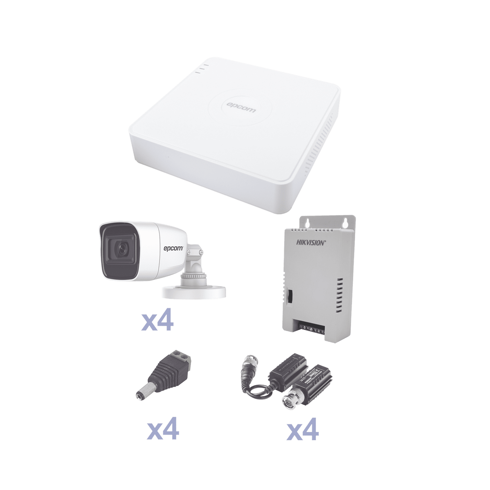 KIT TurboHD con Audio 1080p / DVR 4 Canales / 4 Cámaras Bala (exterior 2.8 mm) / Transceptores / Conectores / Fuente de Poder / AUDIO POR COAXITRON KEVTX8T4BG/A - EPCOM PROFESSIONAL