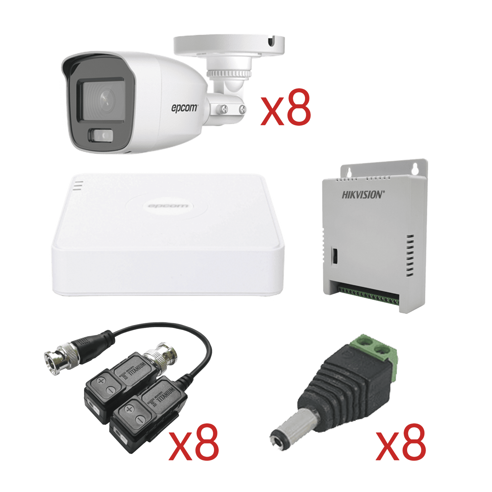 KIT TurboHD con Audio 1080p / DVR 8 Canales 1080p lite / 8 Cámaras Bala (exterior 2.8 mm) / Transceptores / Conectores / Fuente de Poder / AUDIO POR COAXITRON KESTG8T8BG/A - EPCOM