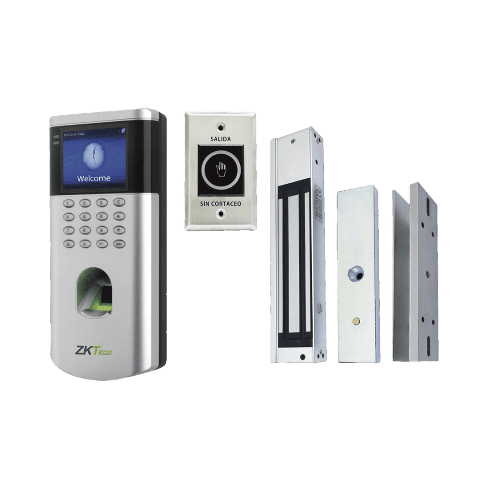 KIT de Control de Acceso LF10/ PUSH / Compatible con ZKBioAccess / 1,500 Usuarios / Chapa magnética / Botón de Salida / Tarjeta de proximidad LF10KITV2 - ZKTECO