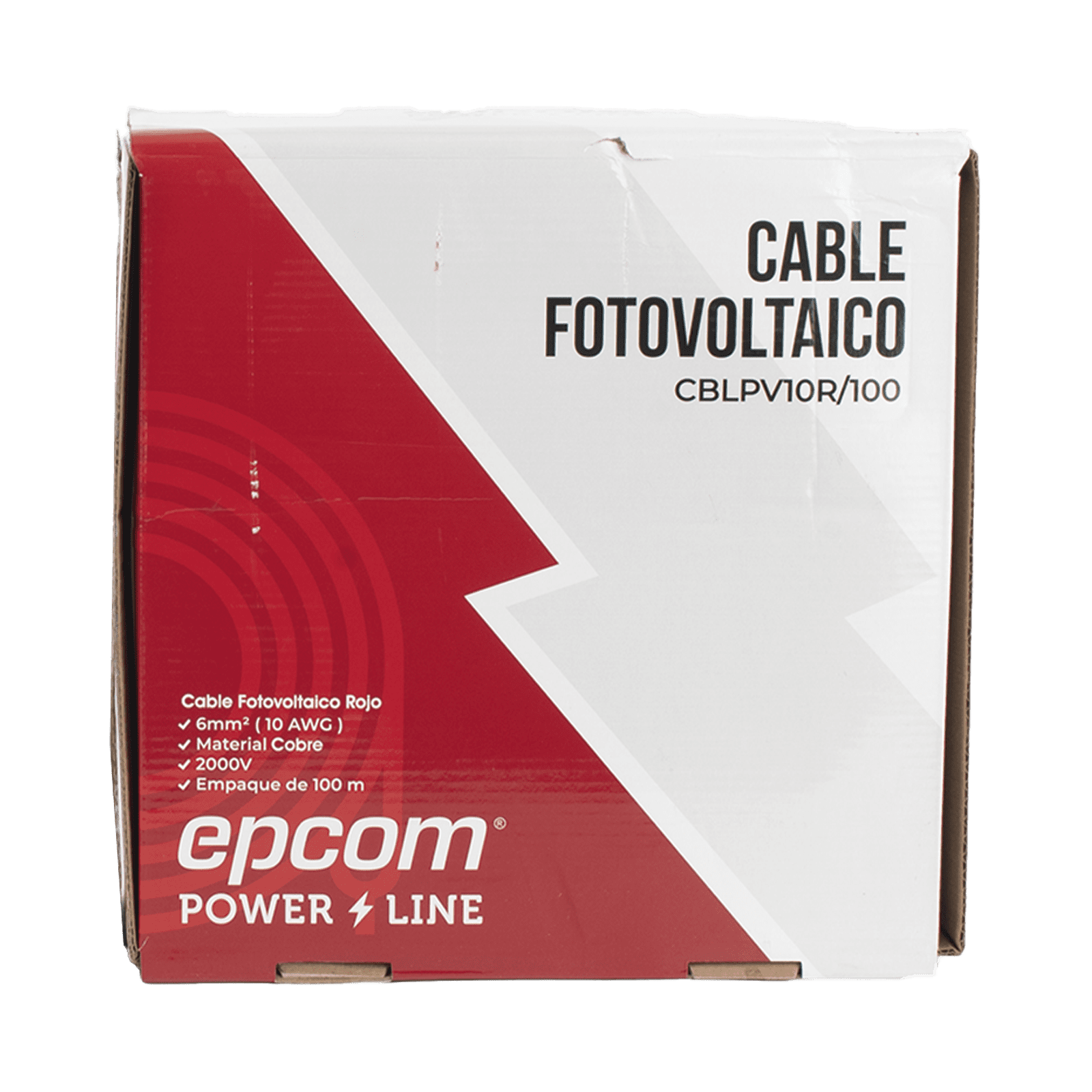 Kit de 2 rollos de 100 metros de cable fotovoltaico de cobre, rojo y negro, calibre 10 AWG (6mm²), Tipo PV, 1000/2000 V y 120°C. KIT2CBLPV10RB/100 - EPCOM POWERLINE