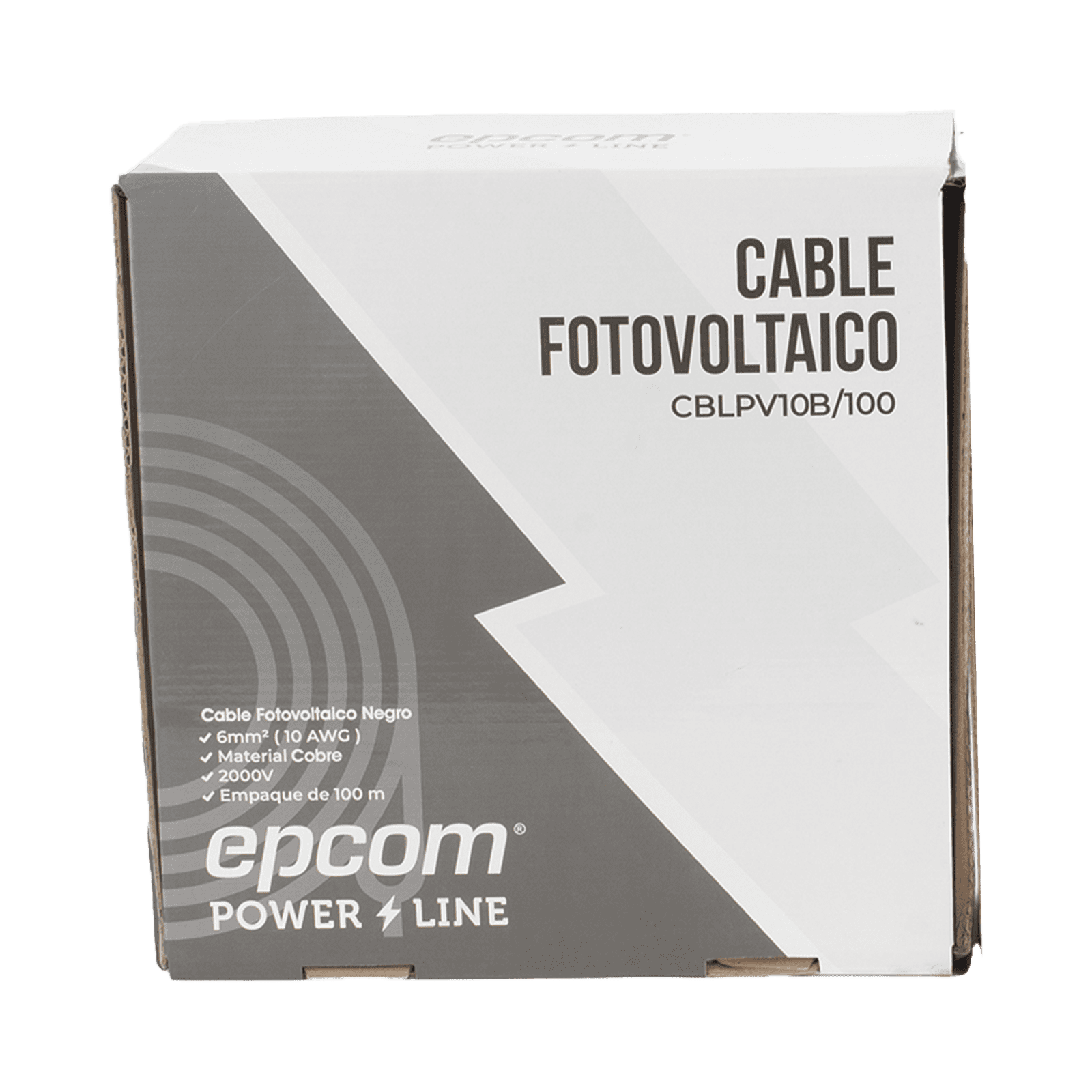 Kit de 2 rollos de 100 metros de cable fotovoltaico de cobre, rojo y negro, calibre 10 AWG (6mm²), Tipo PV, 1000/2000 V y 120°C. KIT2CBLPV10RB/100 - EPCOM POWERLINE