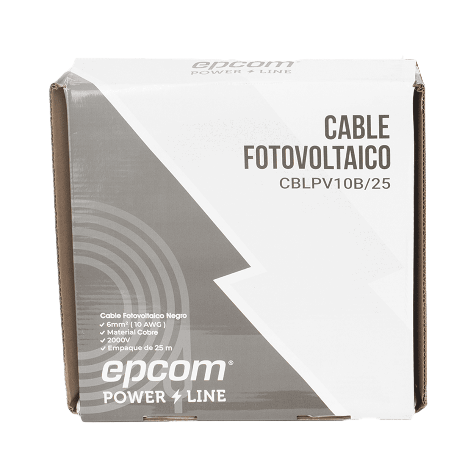 Kit de 2 rollos de 25 metros de cable fotovoltaico de cobre, rojo y negro, calibre 10 AWG (6mm²), Tipo PV, 1000/2000 V y 120°C. KIT2CBLPV10RB/25 - EPCOM POWERLINE