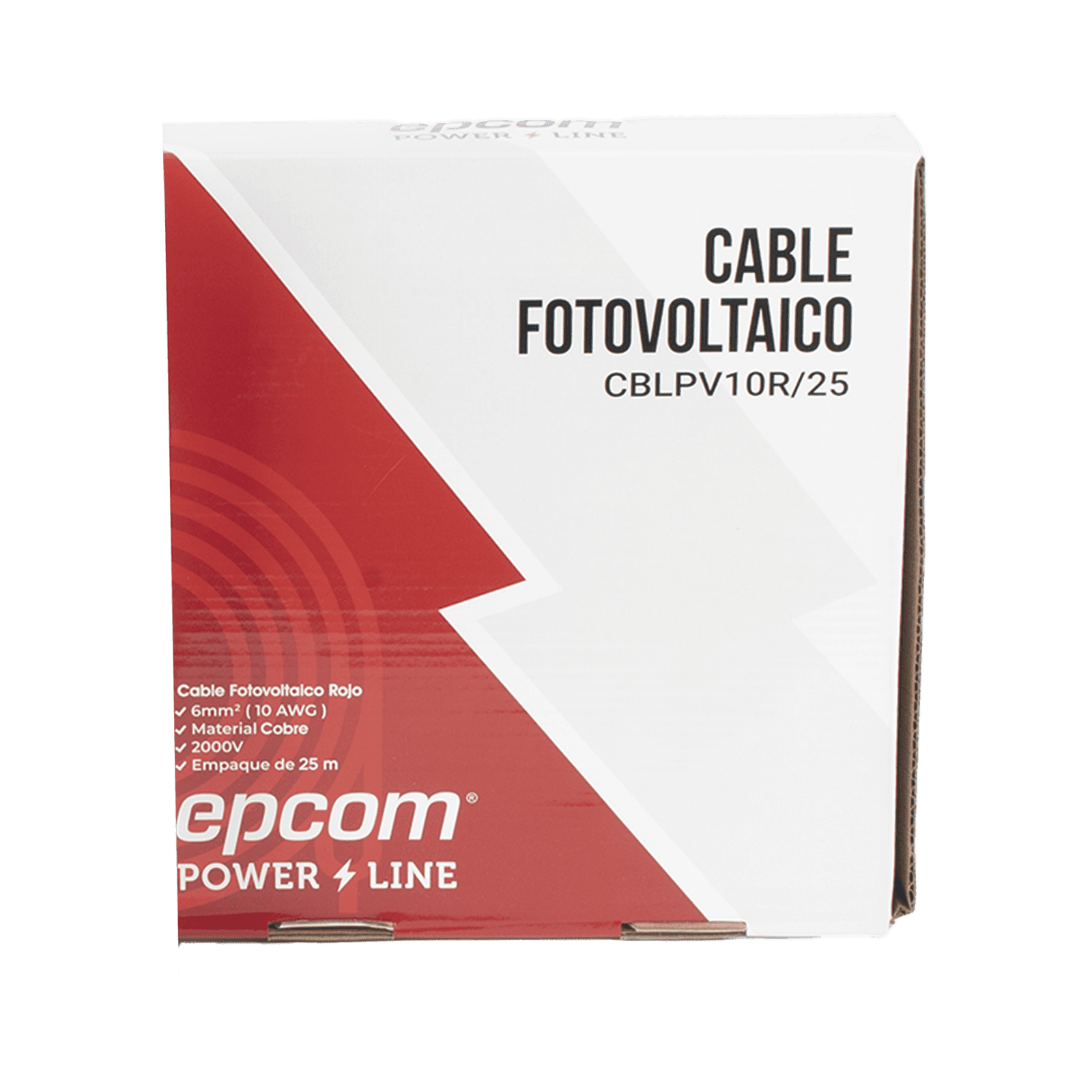 Kit de 2 rollos de 25 metros de cable fotovoltaico de cobre, rojo y negro, calibre 10 AWG (6mm²), Tipo PV, 1000/2000 V y 120°C. KIT2CBLPV10RB/25 - EPCOM POWERLINE