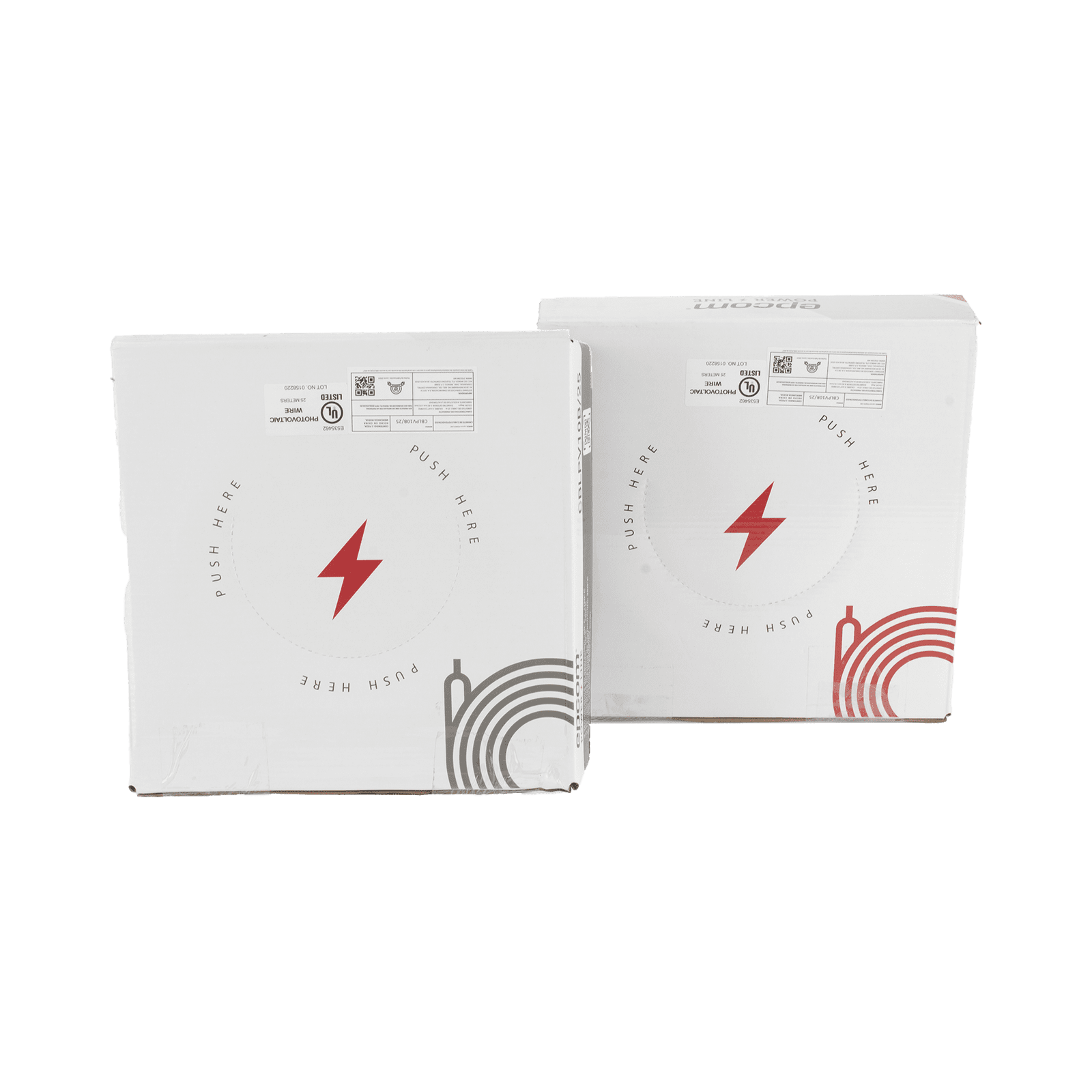 Kit de 2 rollos de 25 metros de cable fotovoltaico de cobre, rojo y negro, calibre 10 AWG (6mm²), Tipo PV, 1000/2000 V y 120°C. KIT2CBLPV10RB/25 - EPCOM POWERLINE