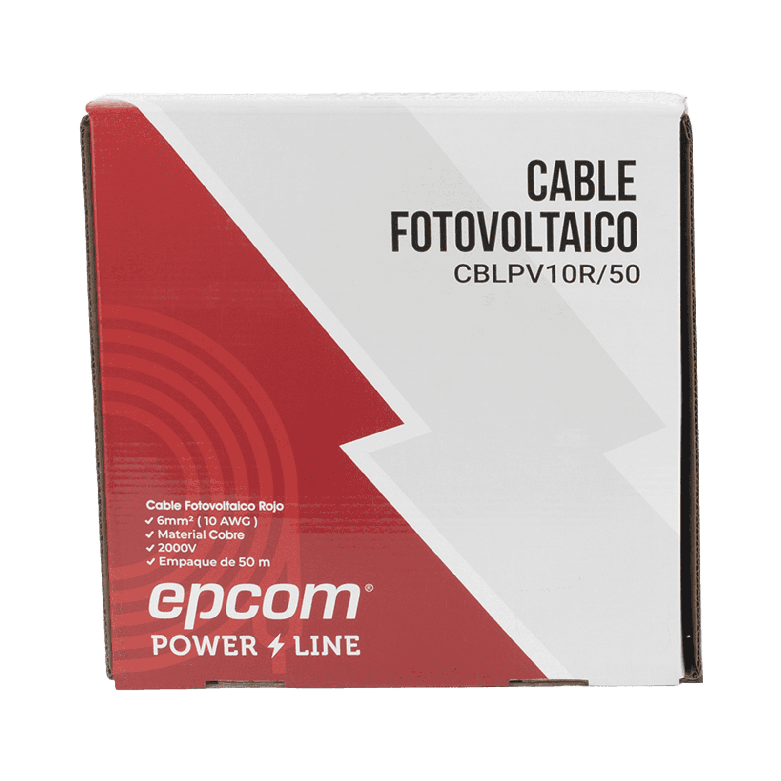 Kit de 2 rollos de 50 metros de cable fotovoltaico de cobre, rojo y negro, calibre 10 AWG (6mm²), Tipo PV, 1000/2000 V y 120°C. KIT2CBLPV10RB/50 - EPCOM POWERLINE