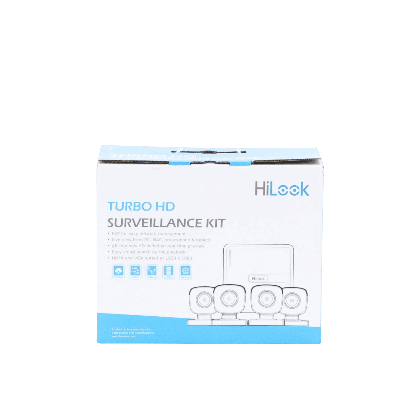 Kit TurboHD 720p / DVR 4 canales / 4 Cámaras Bala de Metal / 4 Cables 18 Mts / H.265+ / 1 Fuente de Poder Profesional / Accesorios de Instalación KIT7204BM(C) - HiLook by HIKVISION