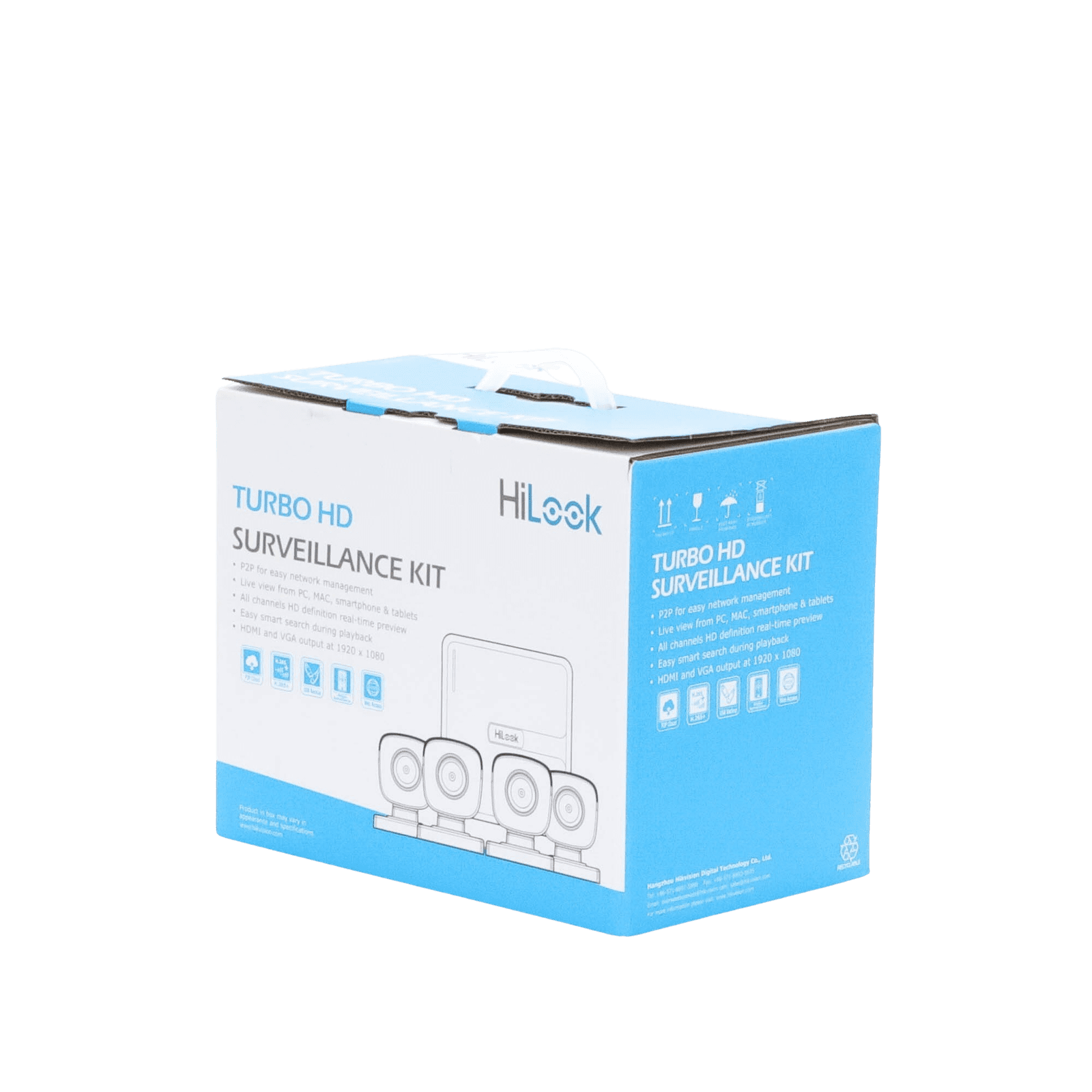 Kit TurboHD 720p / DVR 4 canales / 4 Cámaras Bala de Metal / 4 Cables 18 Mts / H.265+ / 1 Fuente de Poder Profesional / Accesorios de Instalación KIT7204BM(C) - HiLook by HIKVISION