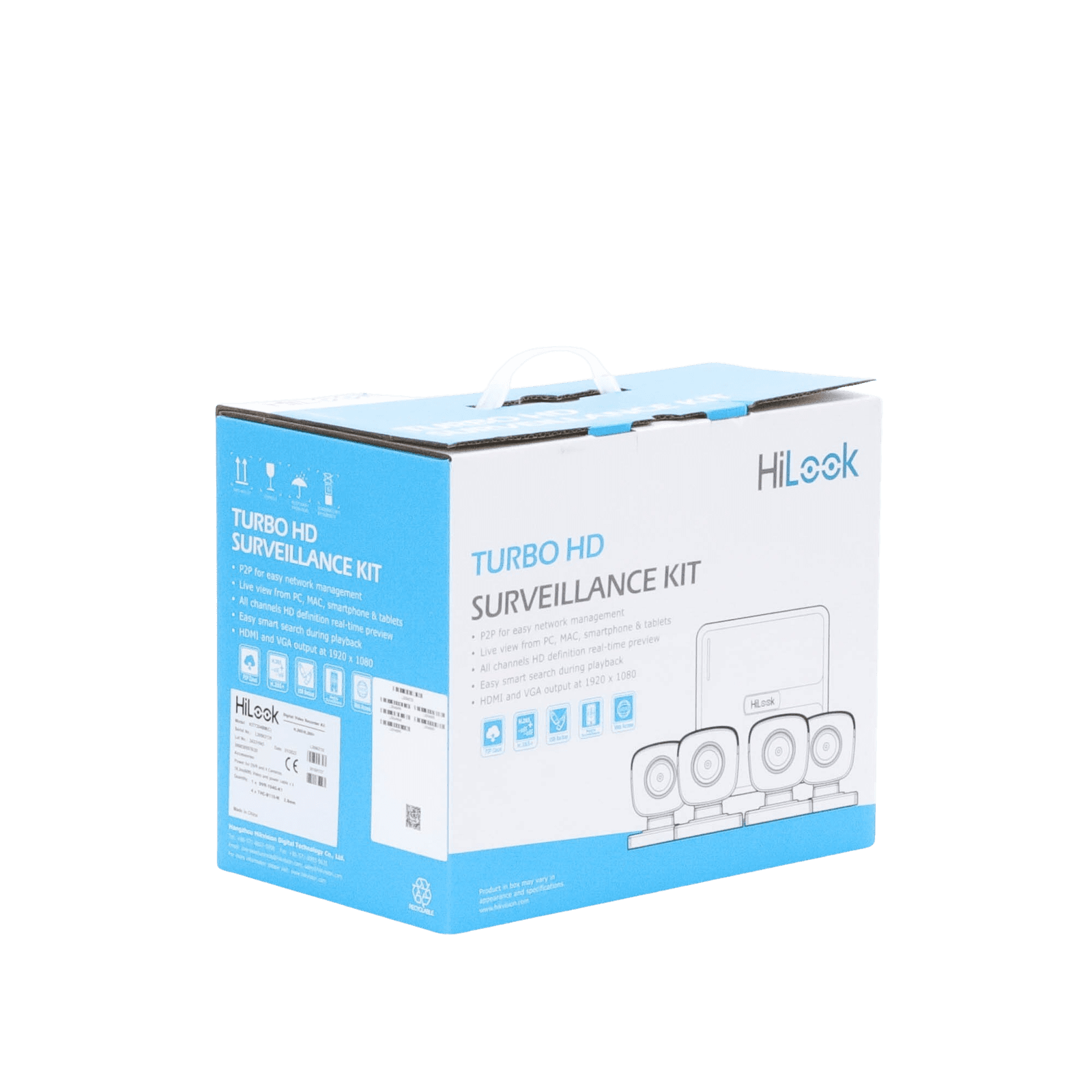 Kit TurboHD 720p / DVR 4 canales / 4 Cámaras Bala de Metal / 4 Cables 18 Mts / H.265+ / 1 Fuente de Poder Profesional / Accesorios de Instalación KIT7204BM(C) - HiLook by HIKVISION