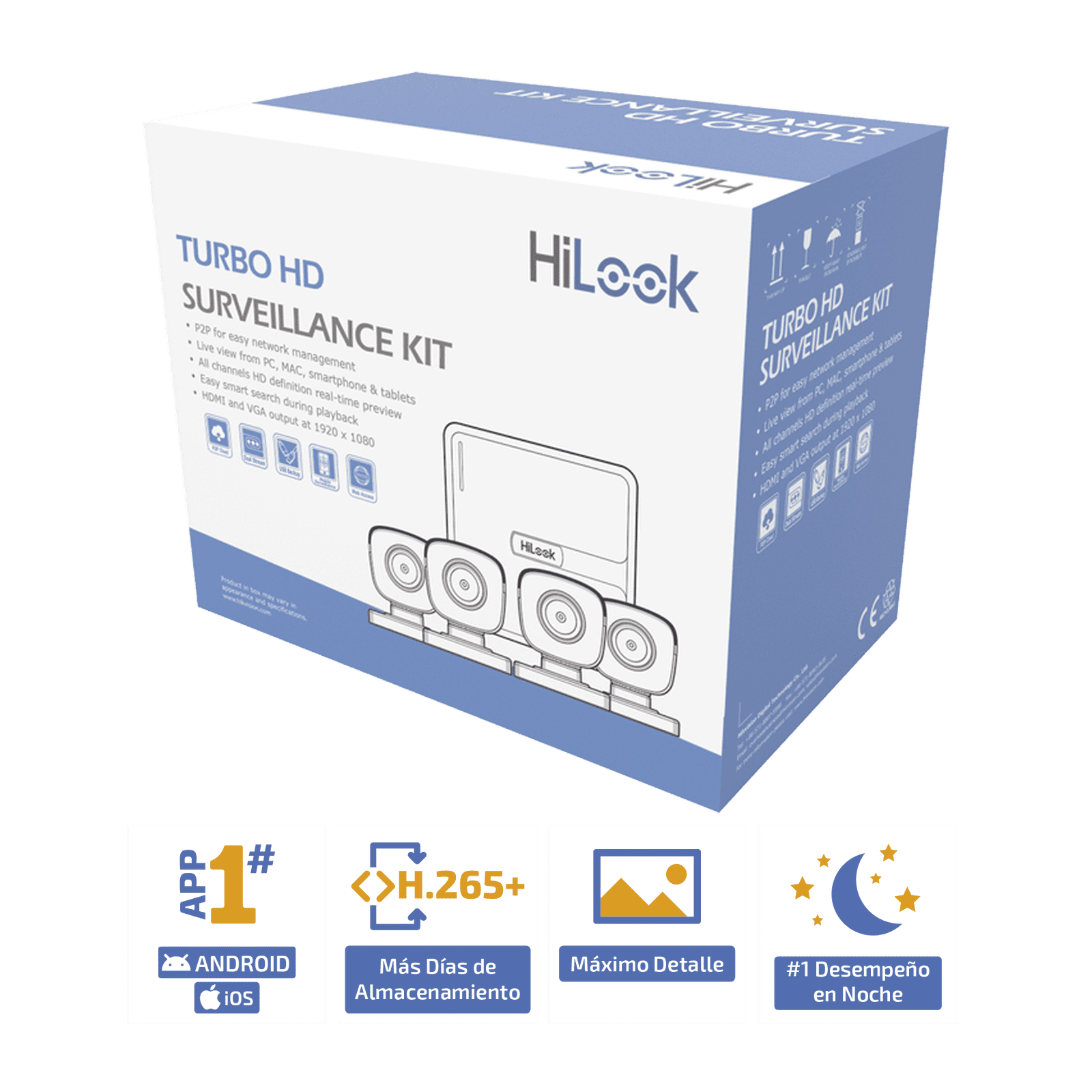 Kit TurboHD 720p / DVR 4 canales / 4 Cámaras Bala de Metal / 4 Cables 18 Mts / H.265+ / 1 Fuente de Poder Profesional / Accesorios de Instalación KIT7204BM(C) - HiLook by HIKVISION