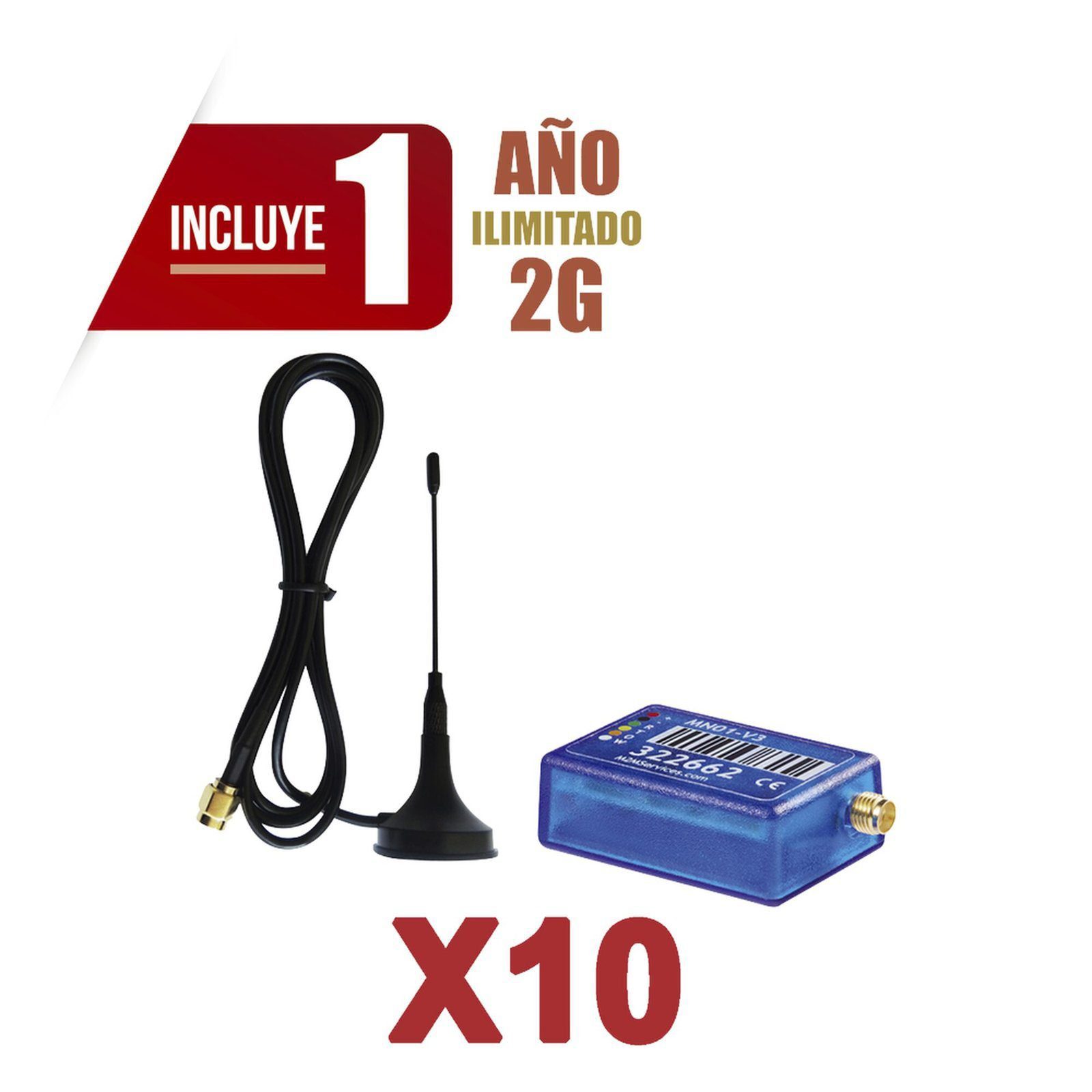 KIt de 10 Comunicadores de Alarma MINI012G con Antena 2G / Incluyen 1 Año de Cobertura / Aplicación Gratuita / Cero Configuración / Compatible Honeywell/DSC/CROW/PIMA KIT10MINI012G - M2M SERVICES