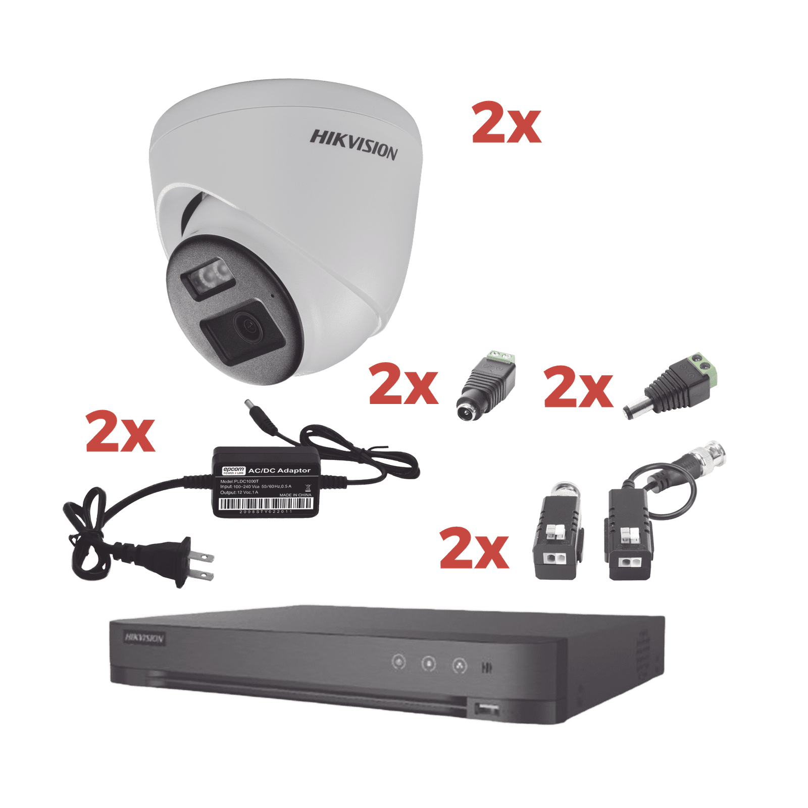 Kit Audio Bidireccional TurboHD 1080p / DVR 4 Canales / 2 Cámaras Eyeball (Exterior) con Bocina y Microfóno Integrado / 2 Fuentes de Poder / Accesorios KH-1080P-2E-TWA - HIKVISION