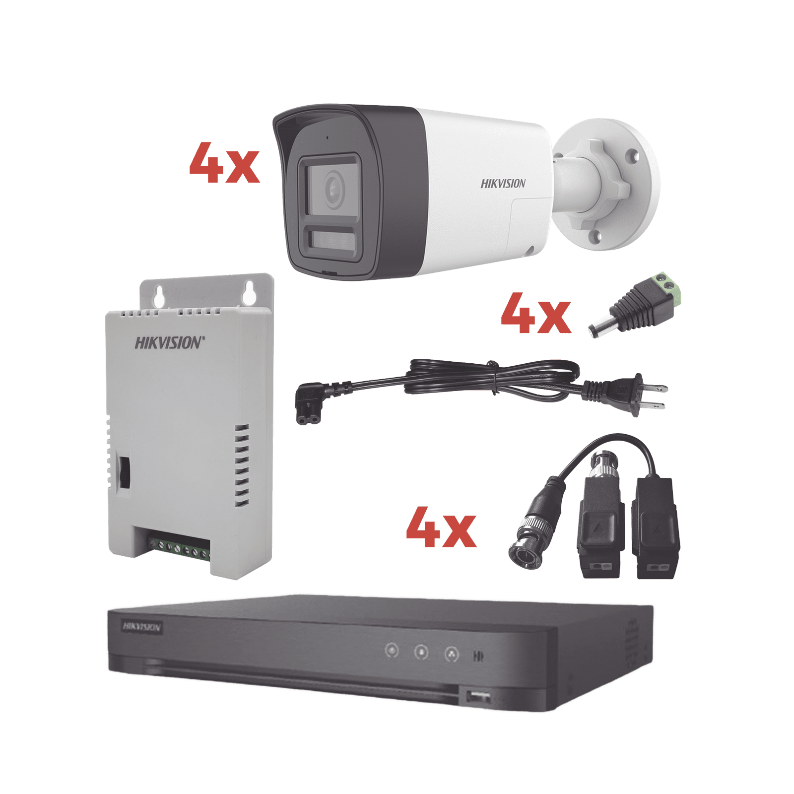 Kit Audio Bidireccional TurboHD 1080p / DVR 4 Canales / 4 Cámaras Bala (Exterior) con Bocina y Microfóno Integrado / 1 Fuente de Poder / Accesorios KH-1080P-4B-TWA - HIKVISION