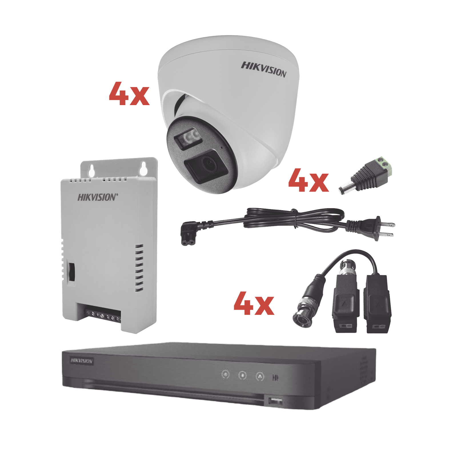 Kit Audio Bidireccional TurboHD 1080p / DVR 4 Canales / 4 Cámaras Eyeball (Exterior) con Bocina y Microfóno Integrado / 1 Fuente de Poder / Accesorios KH-1080P-4E-TWA - HIKVISION
