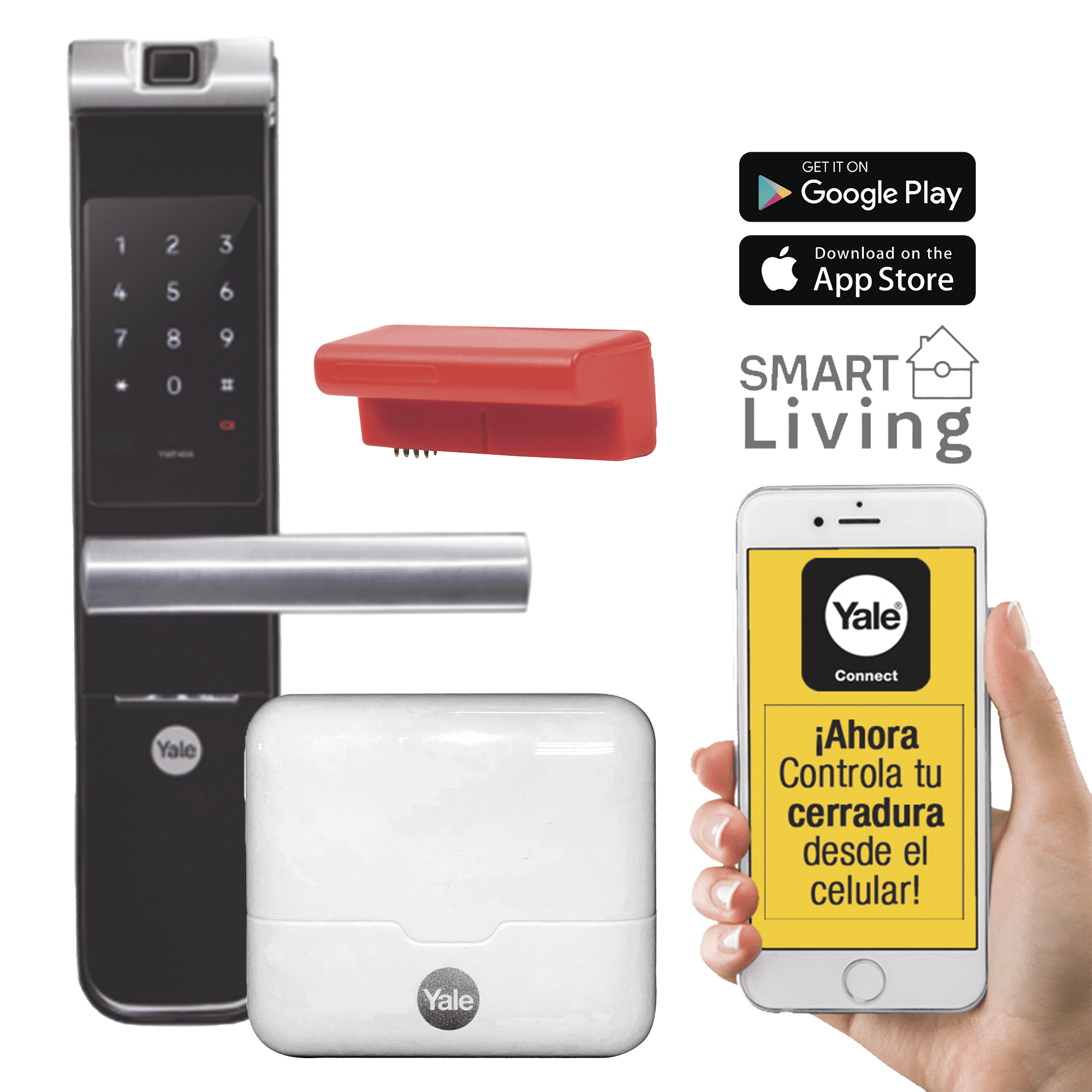 Kit Cerradura con manija YMF40A y HUB, Apertura por,  Código, Biometría y apertura por SMARTPHONE, Para puertas de 35 a 90 mm de espesor MX89367 - YALE-ASSA ABLOY