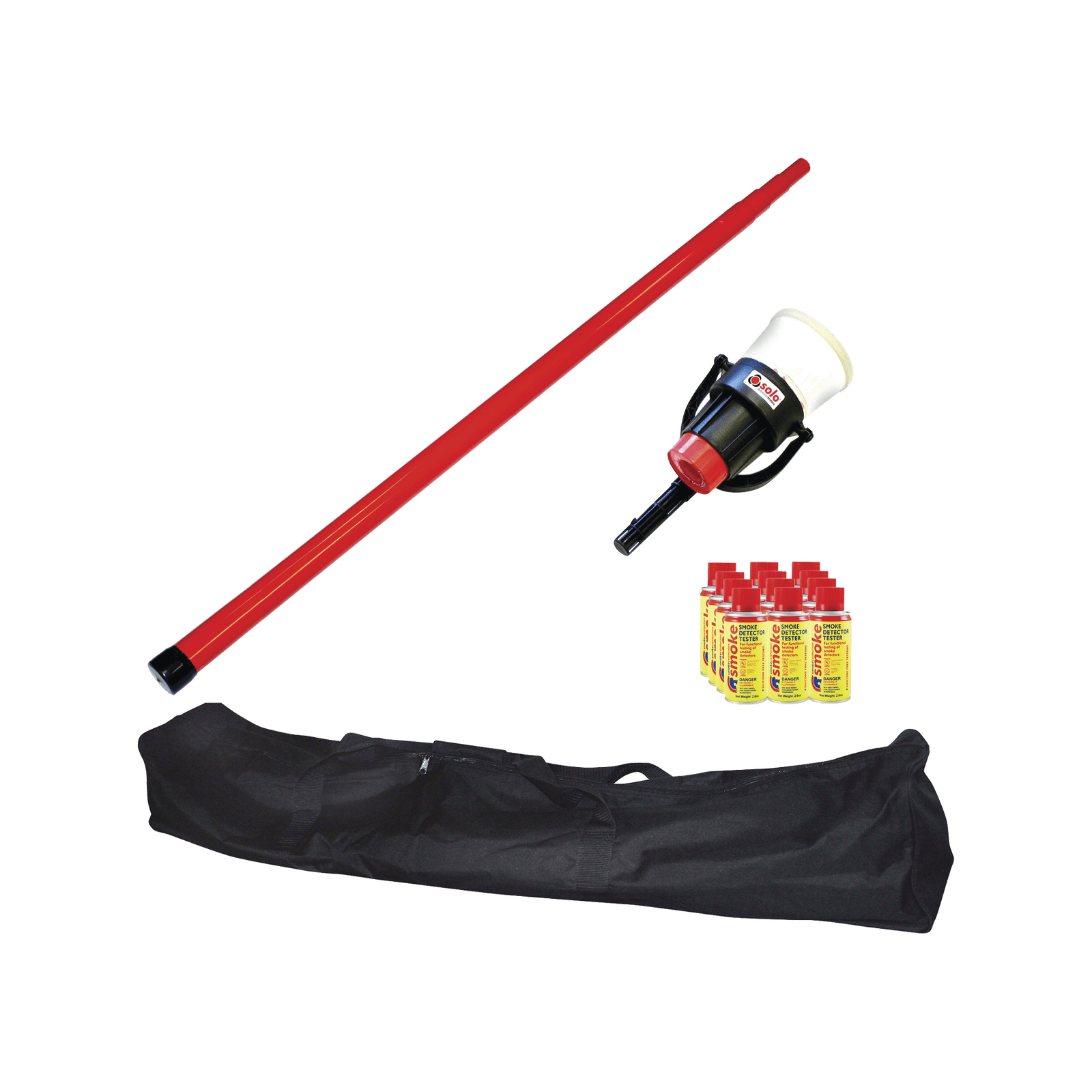 Kit De Prueba De Detectores De Humo, Incluye Pértiga Telescópica SOLO-100 4.6m, Dispensador SOLO-330 4″, 12 Latas De Humo M8 y Bolsa De Transporte SOLO-604 SOLO-809-KIT - SDI