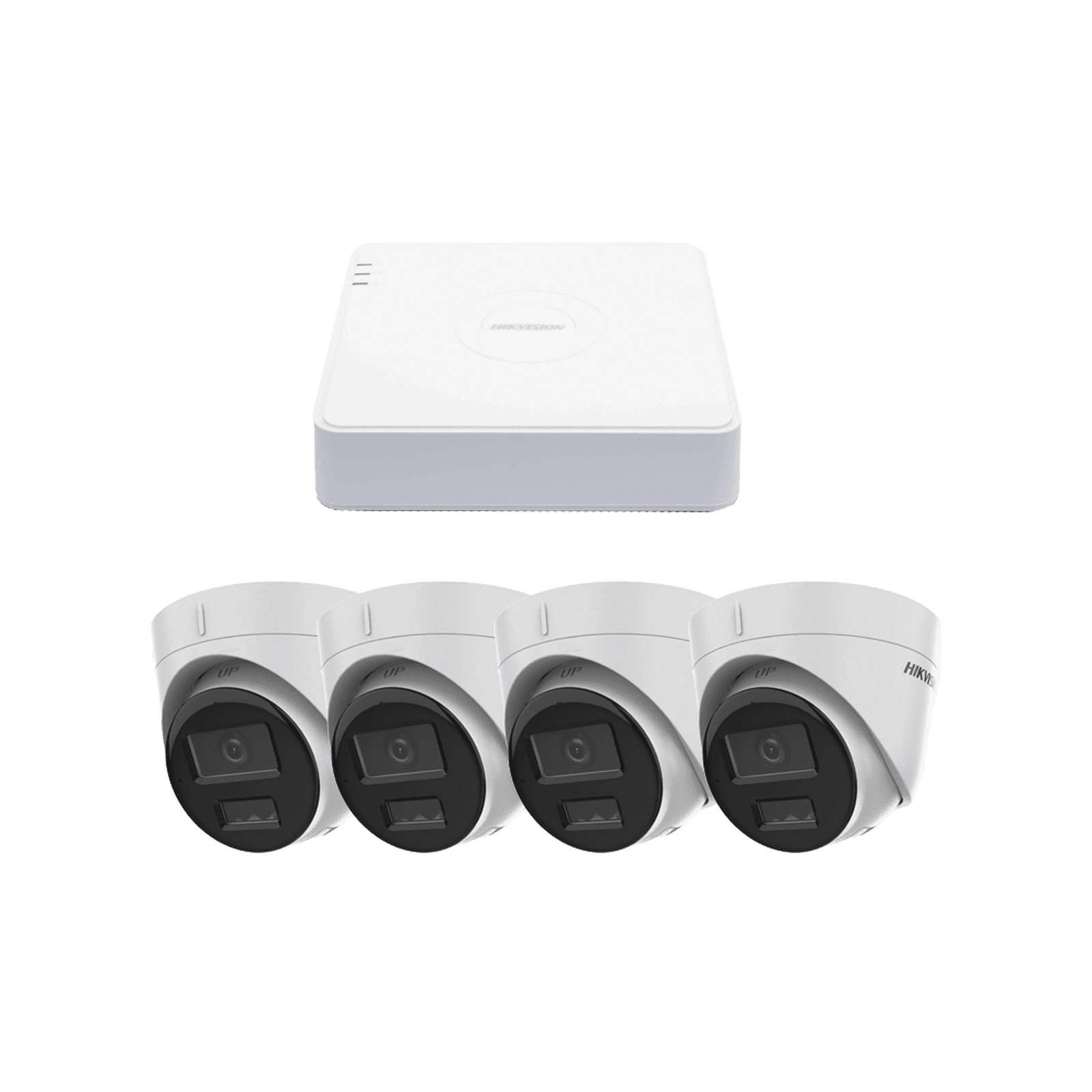 Kit IP 1080p (2 Megapixel) / NVR de 4 Canales con 4 Puertos PoE / 4 Cámaras IP Turret con Micrófono Integrado / ColorVu y ACUSENSE Lite KIPCV2M/4T - HIKVISION
