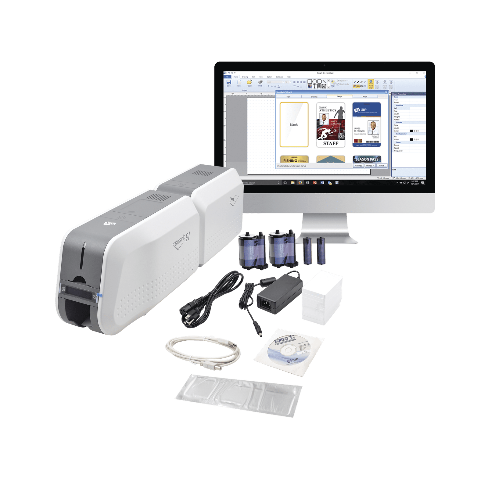 Kit Impresora SMART51L / Con Laminador /DOBLE Lado/3 Años Garantia / Incluye 2 x  RibbonColor / 100 tarjetas PVC/ 1 Cinta de Limpieza/ Software SMART51L - IDP