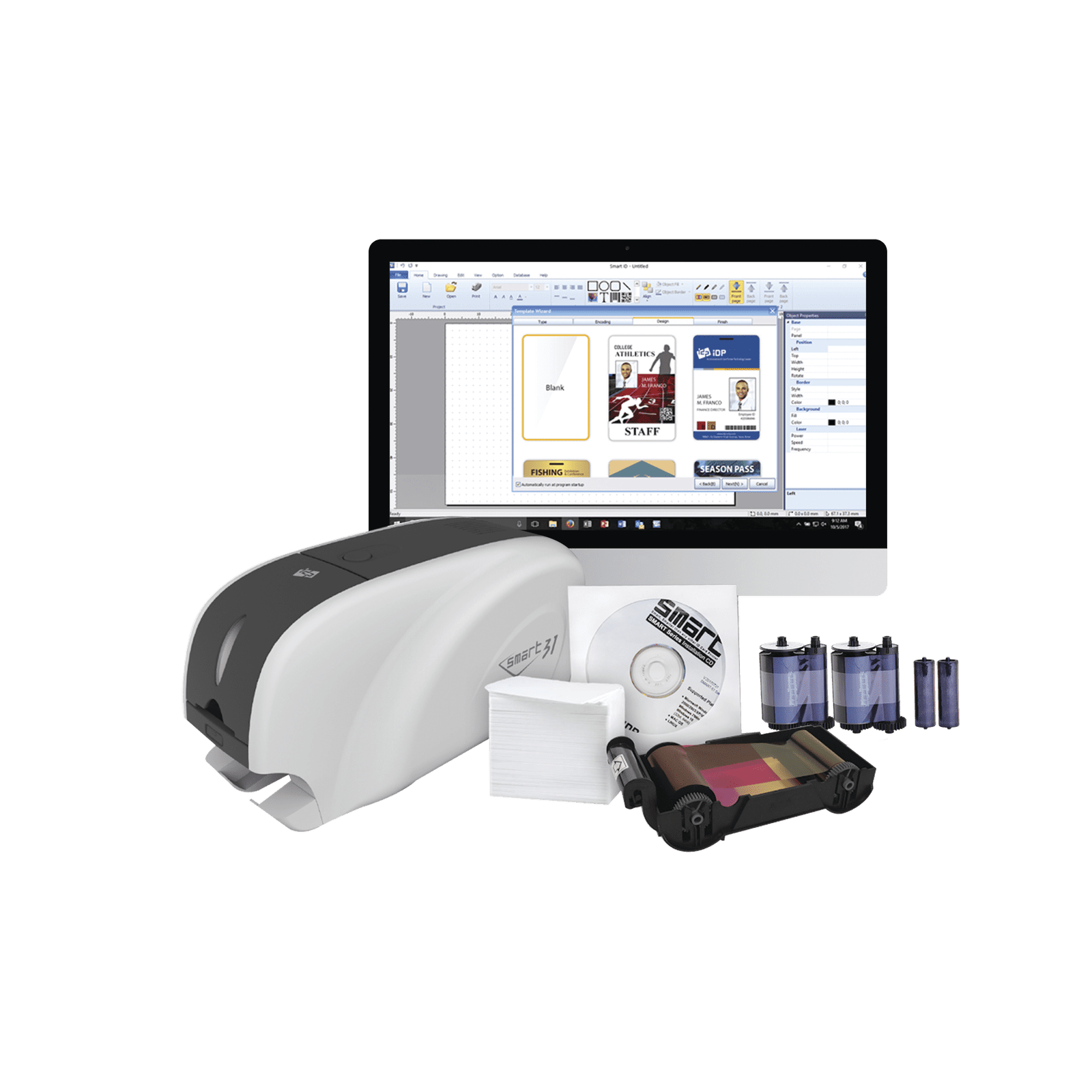 Kit Impresora de tarjetas PVC/ Una Cara /incluye: 2 x Ribbons, 100 Tarjetas PVC, Software, Kit Limpieza, Garantia 3 Años, Mascara de Seguridad OV SMART31-SK - IDP