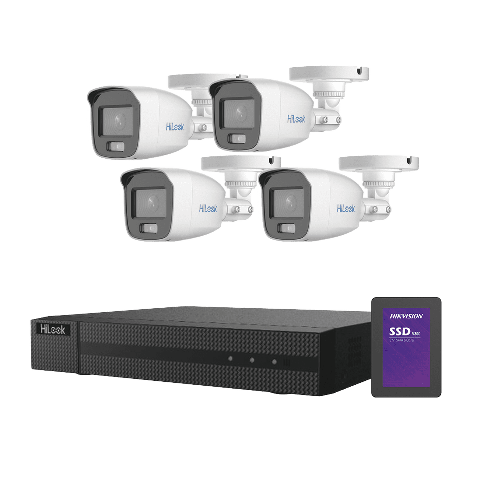 Kit TurboHD 1080p + SSD 500 GB / DVR 4 Canales / 4 Cámaras Bala ColorVu con Micrófono Integrado / Fuente de Poder / Accesorios de Instalación HL-1080-CV/A/512GB - HiLook by HIKVISION