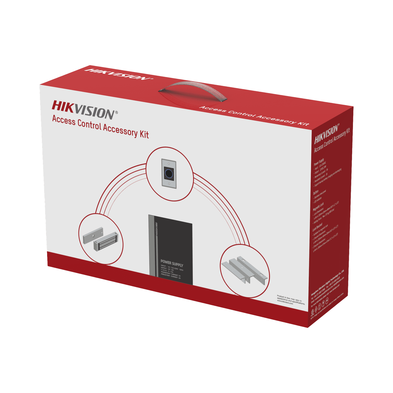 Kit de Accesorios para Ctrl de Acceso / Fuente 12 Vcd 2 A, Botón de Salida y Chapa Magnética 600 Lbs / Para instalación de control de acceso autónomo (Facial Min Moe, Teclados, Lectores de Huella etc) DS-KAS-7M01 - HIKVISION