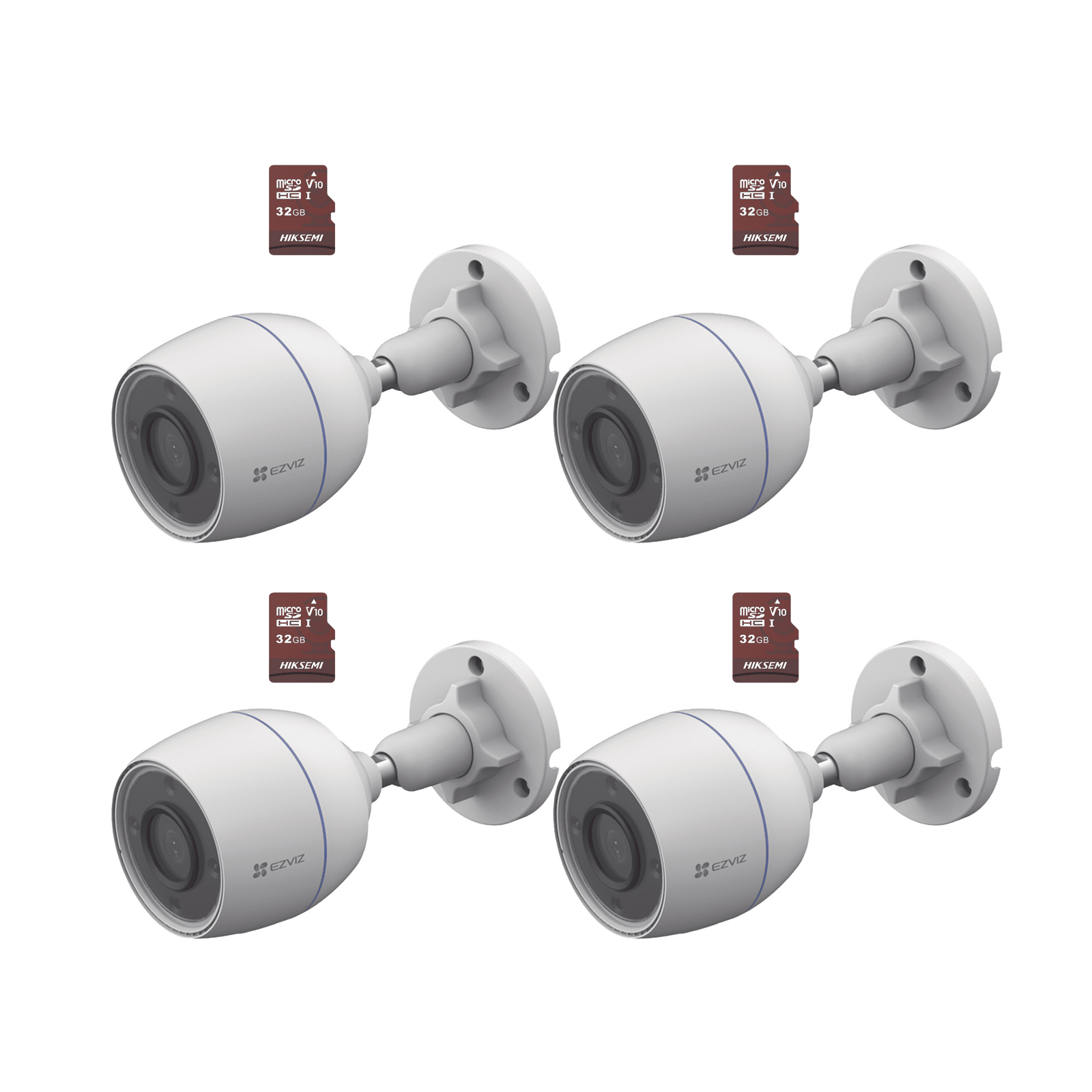 Kit de Camaras WiFi, Incluye 4 Piezas CS-H3C y 4 Piezas HS-TF-E1/32G  / Detección de Movimiento CS-H3C/KM4 - EZVIZ