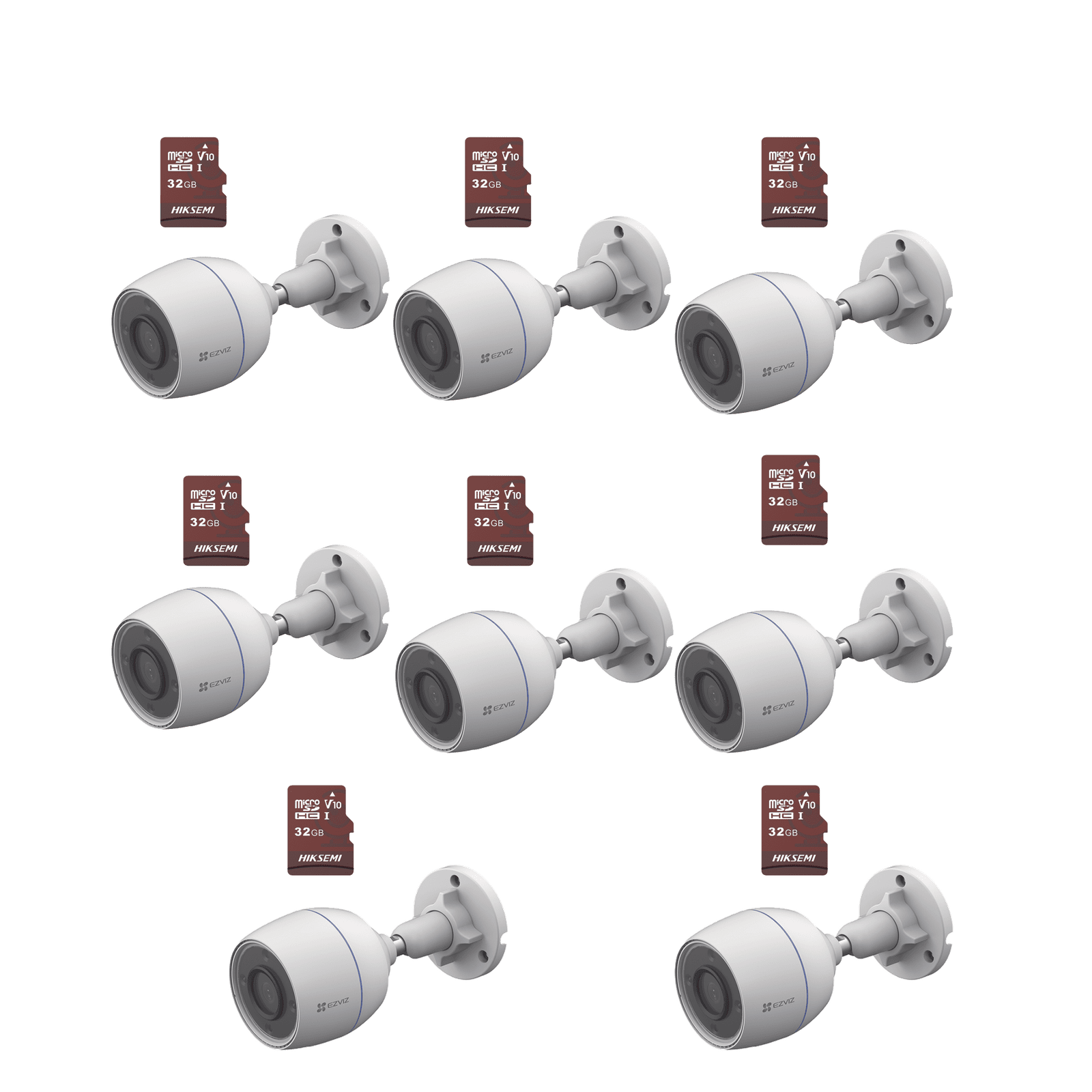 Kit de Camaras WiFi, Incluye 8 Piezas CS-H3C y 8 Piezas HS-TF-E1/32G /  Detección de Movimiento CS-H3C/KM8 - EZVIZ